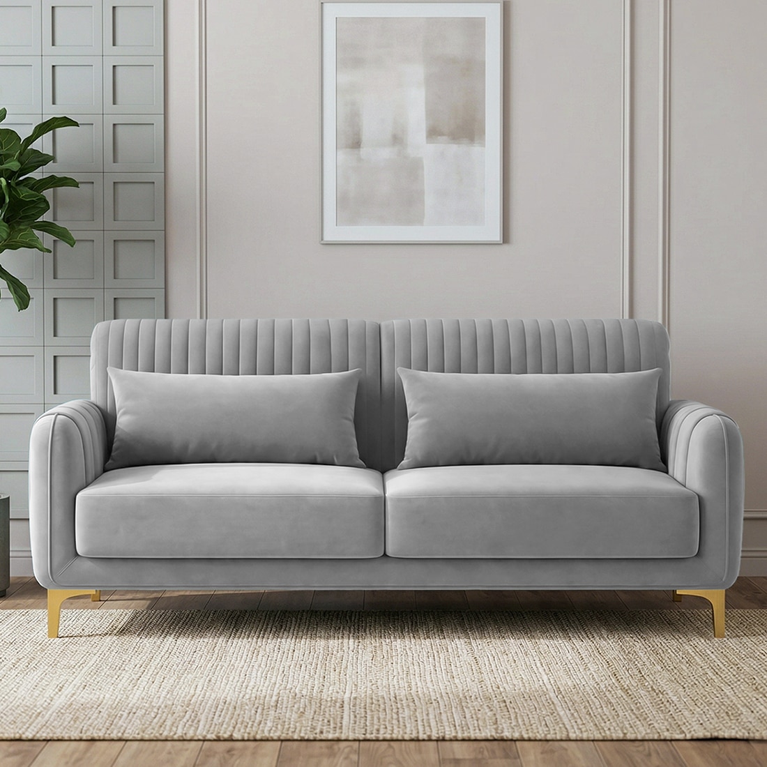 Monly Velvet 3 Seater Sofa Grey Color - Home Lifestylez