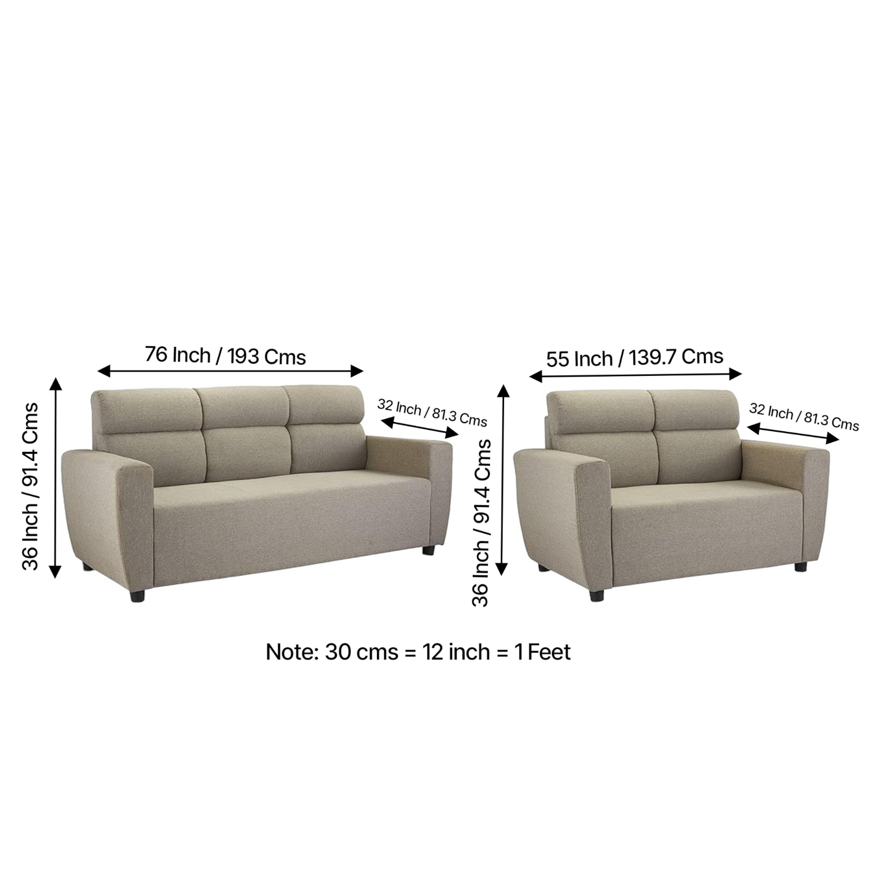 Dayton Pine Wood Contemporary 3+2 Seater Sofa (Caramel Brown Fabric)