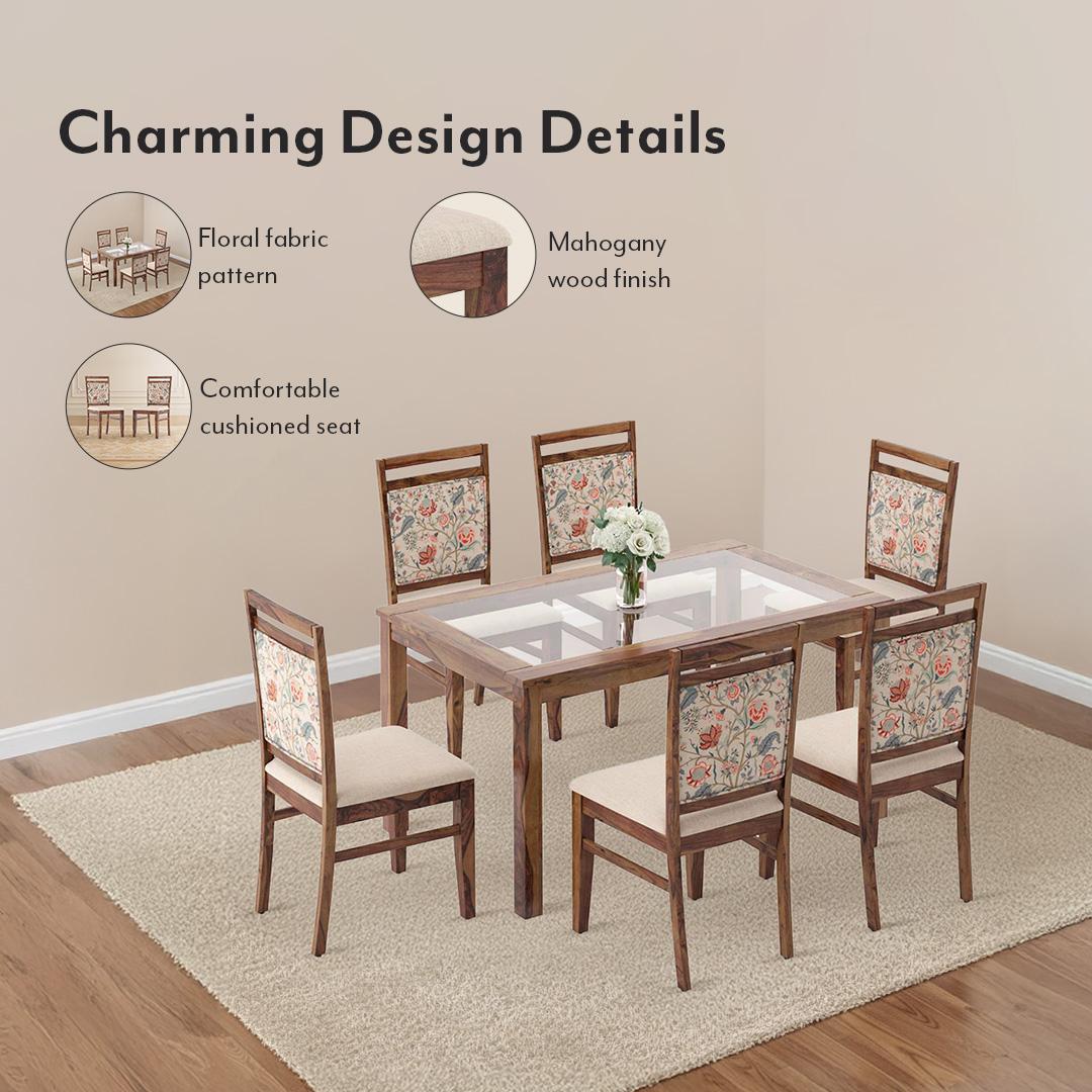 Alaine Dining Chair In Teak Finish With Calico Floral Colour