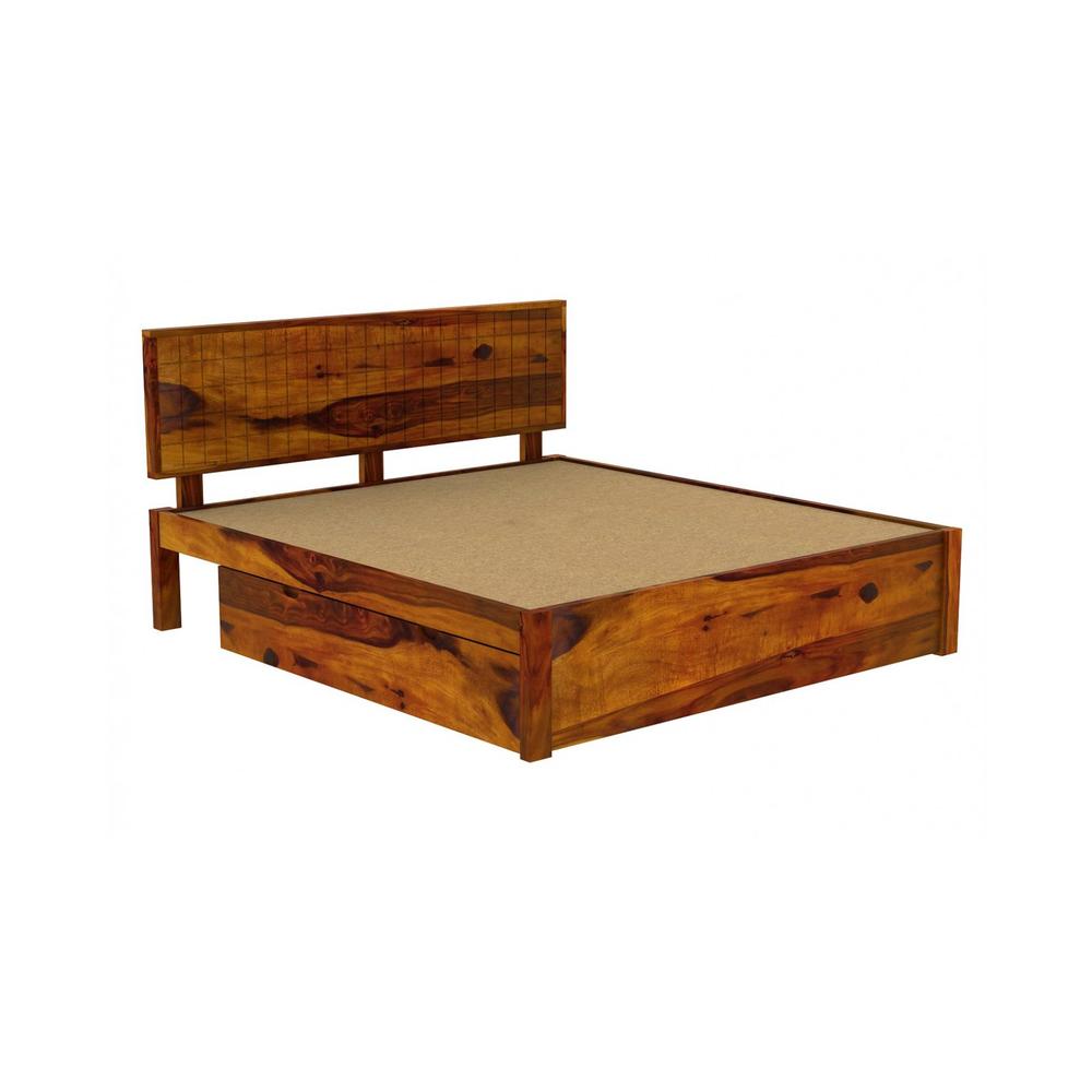 Esra Sheesham Wood Queen Size Bed Drawer Storage Honey OakOak Finish (60 x 78 inches)