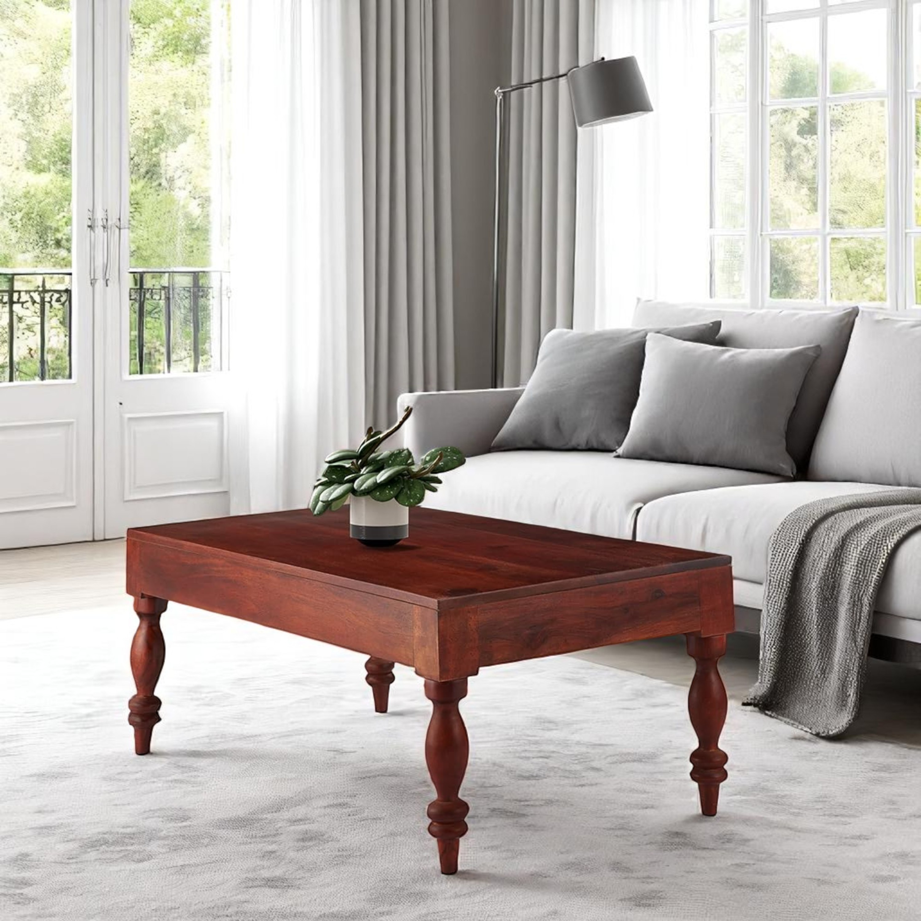 Hudson Sheesham Wood Traditional Rectangle Coffee Table In Honey Finish