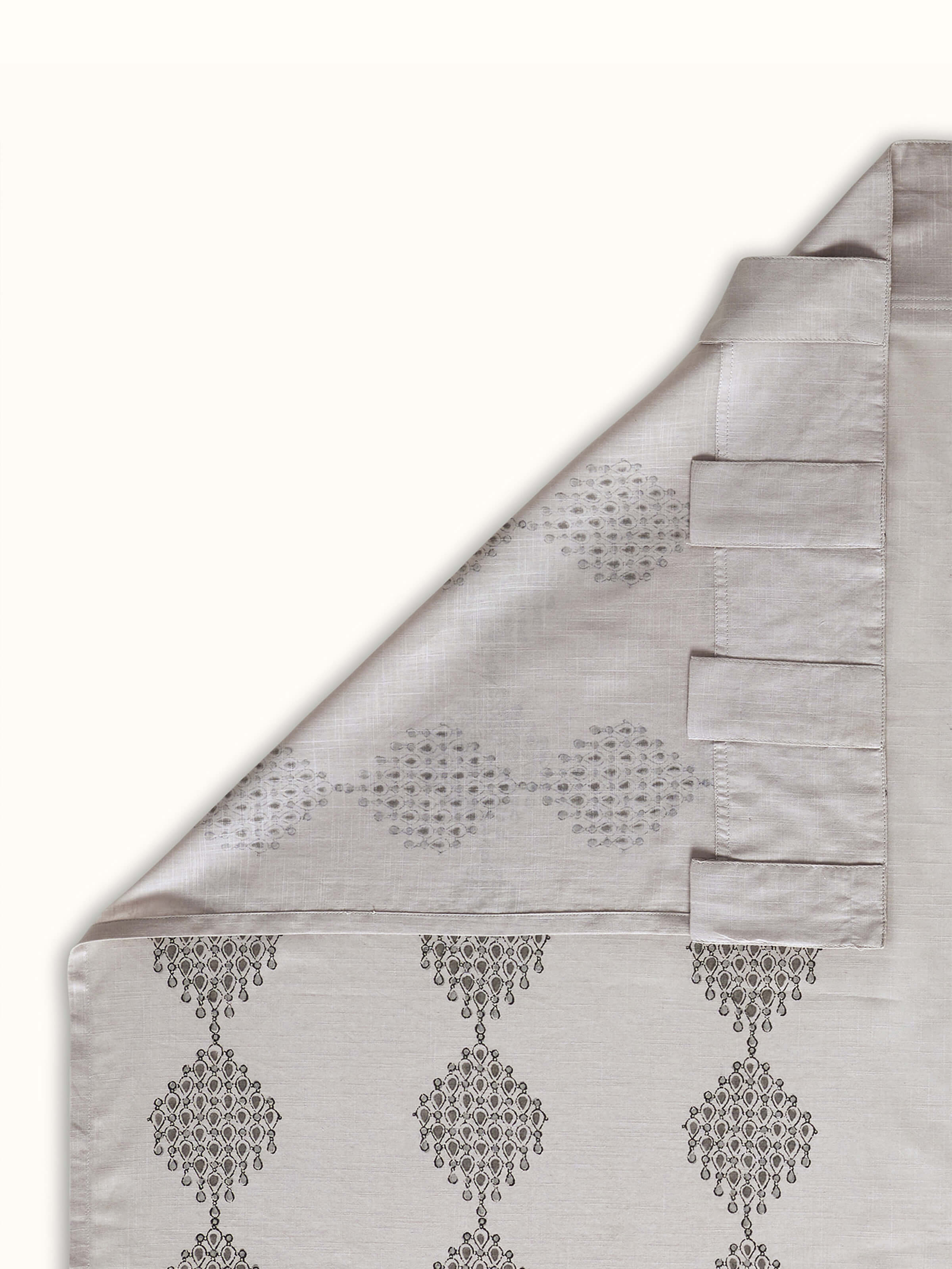 Rambagh Light Grey Geo Diamond Cotton Sanganeri Hand Block Printed Curtain (9 Ft)
