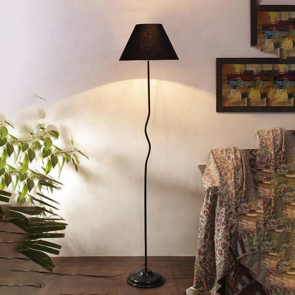 Quinn Black Cotton shade with Iron floor lamp