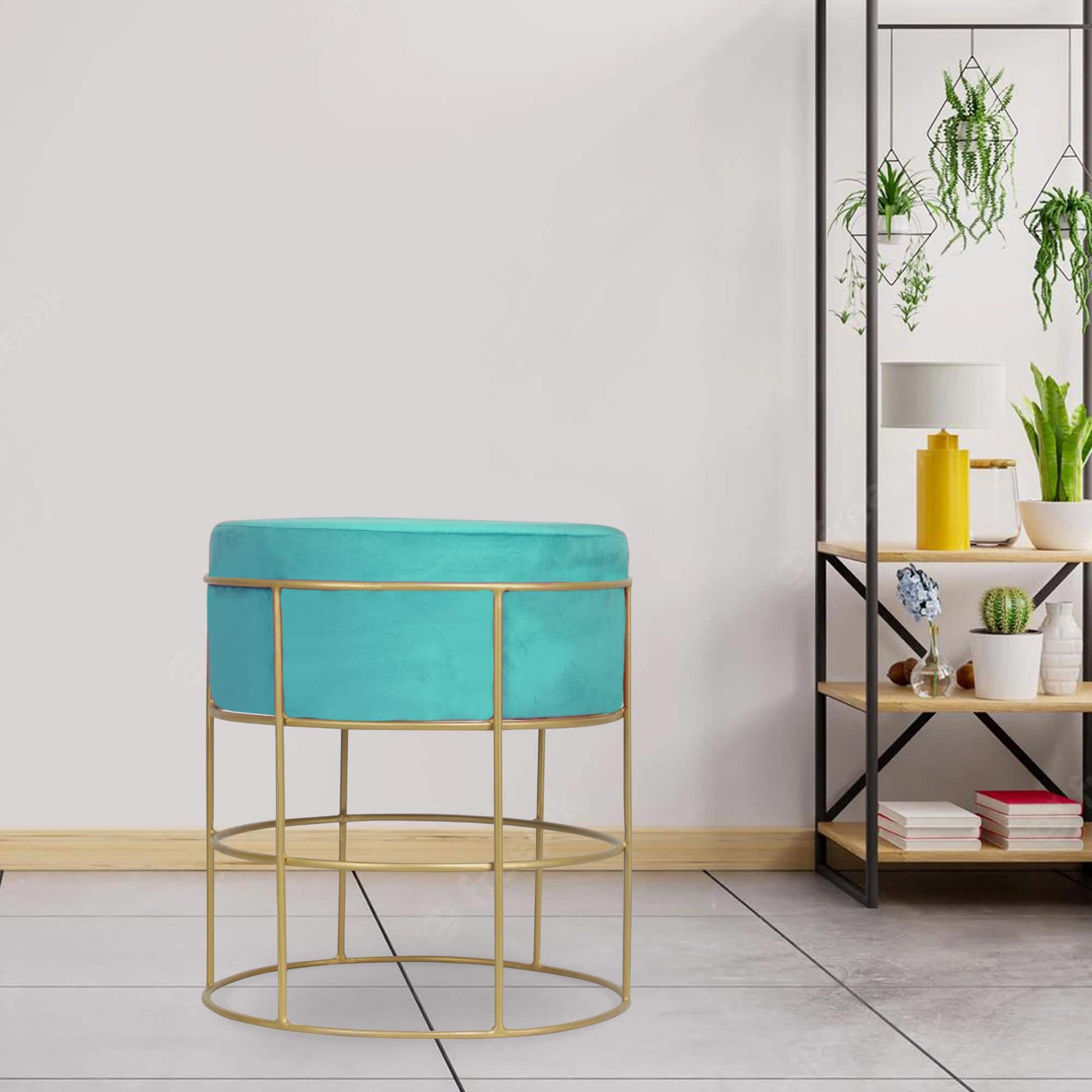 Orion Solid Wood Ottomon in Blue Colour