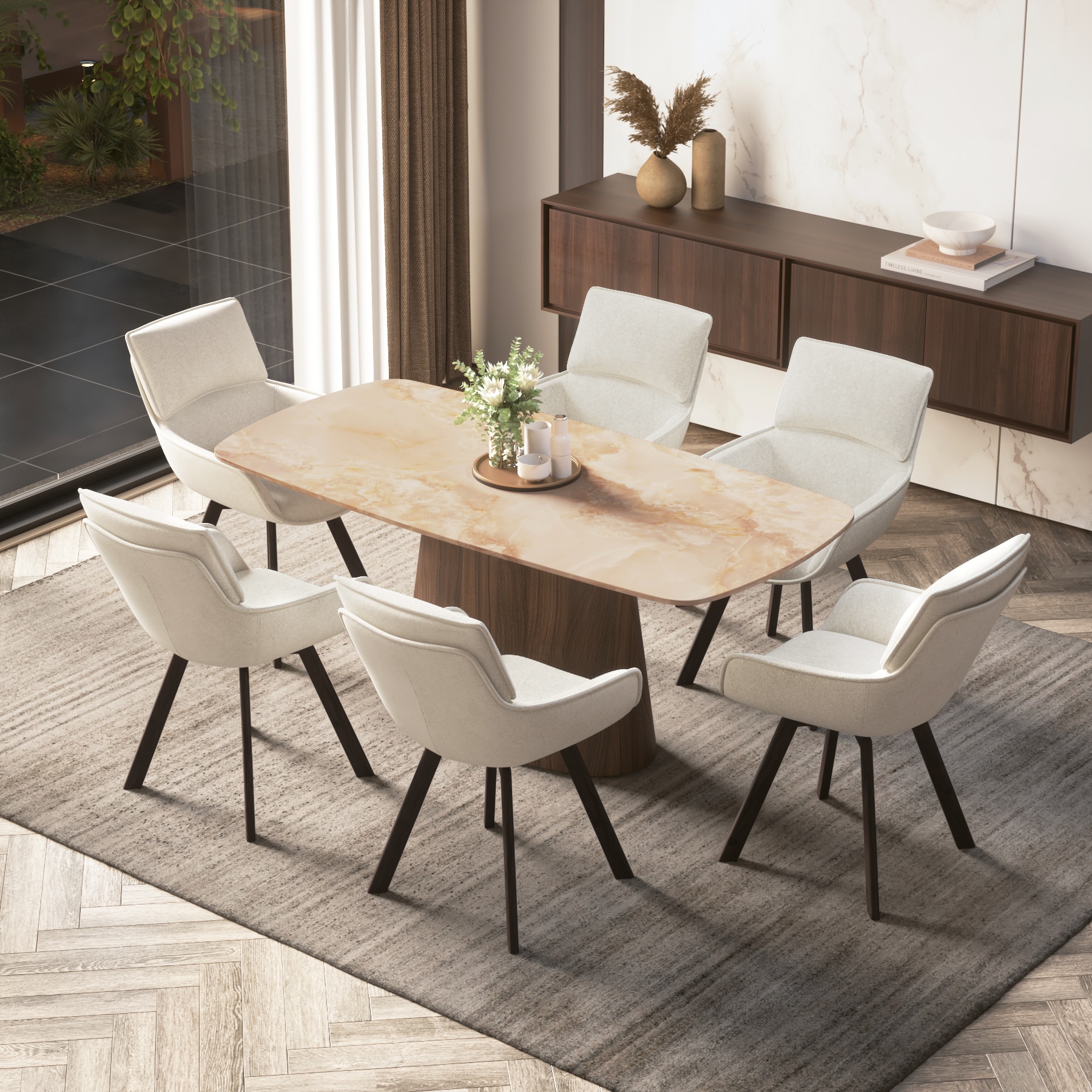 Nola 6 Seater Dining Table With Set of 3 Bren Dining Chair