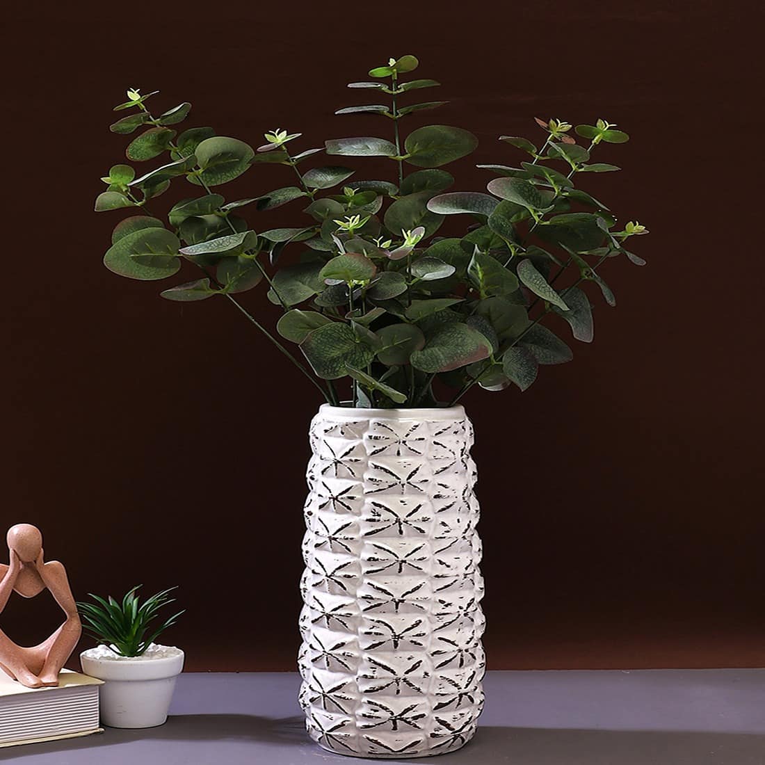 Pineapple Designed Carvings White Ceramic Vase