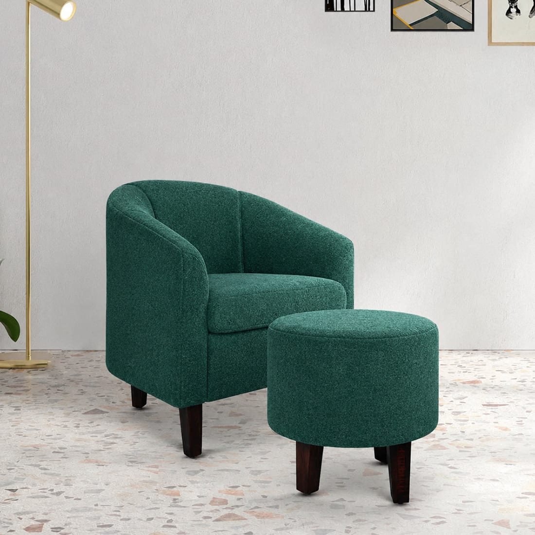 Daviana Boucle Fabric Lounge Chair in Green Colour - KURSIWALLAH