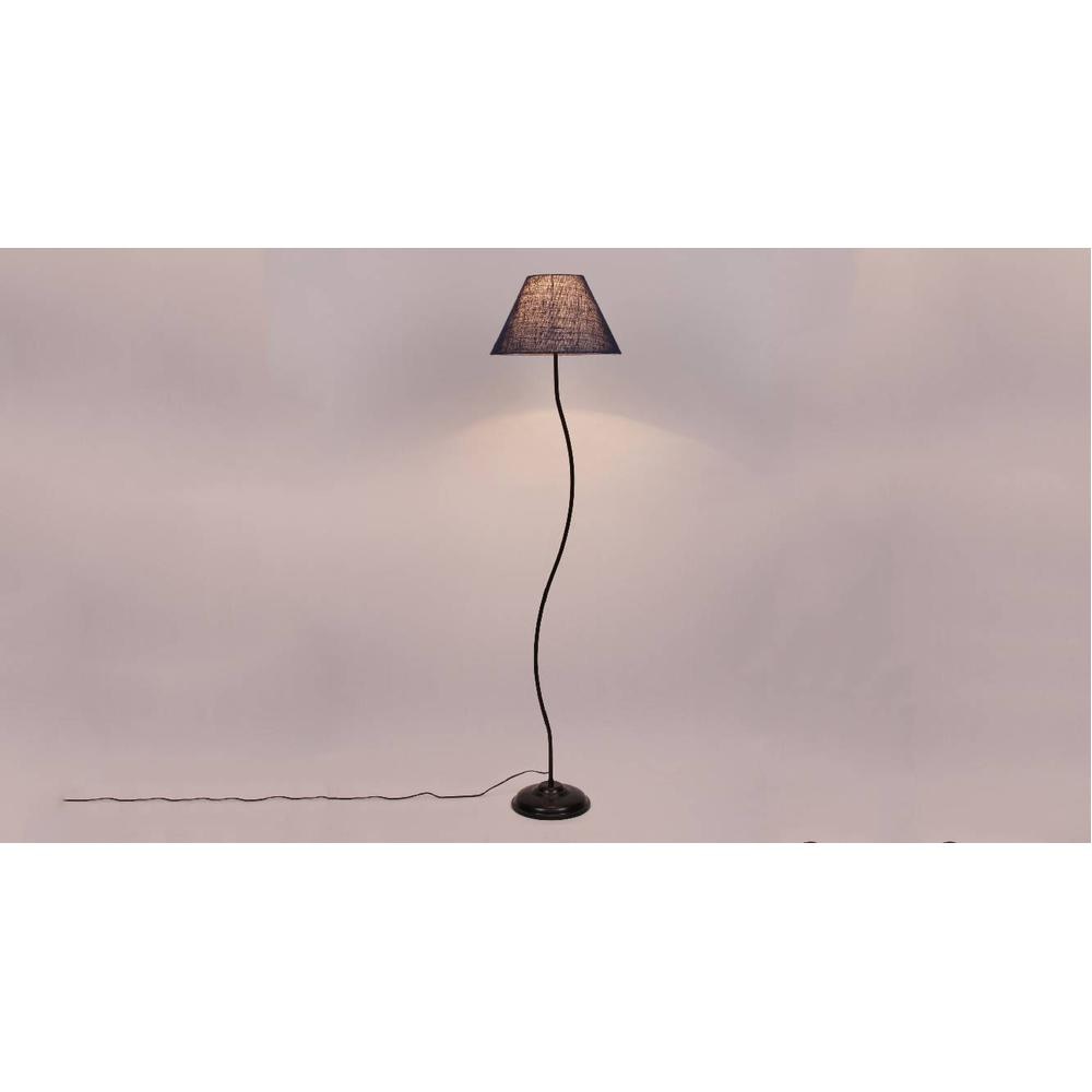 Piper Blue Natural Fiber Floor Lamp with Black Iron Base