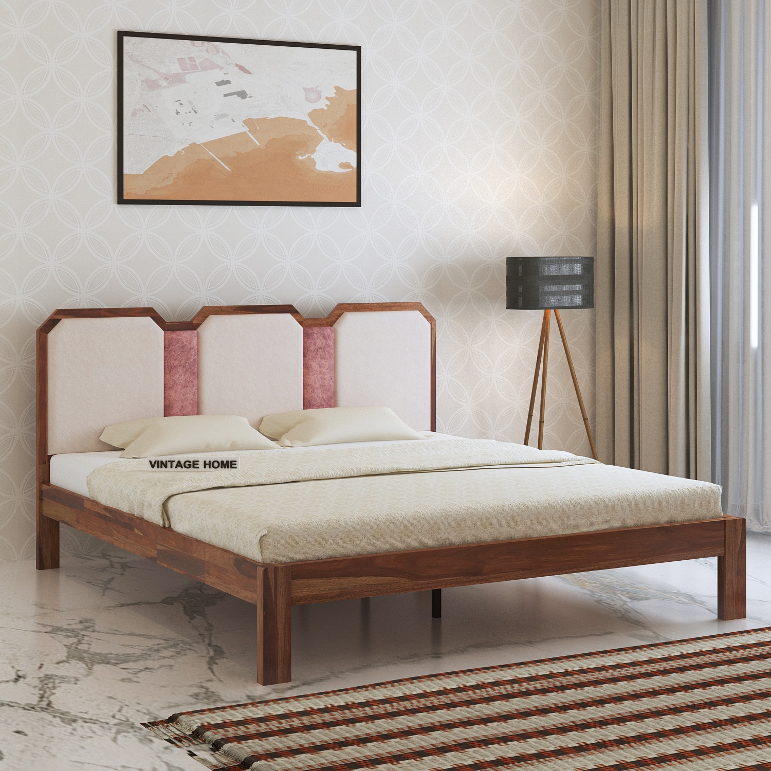 Classic Solid Wood Queen Size Bed Non Storage in Provincial Teak Finish