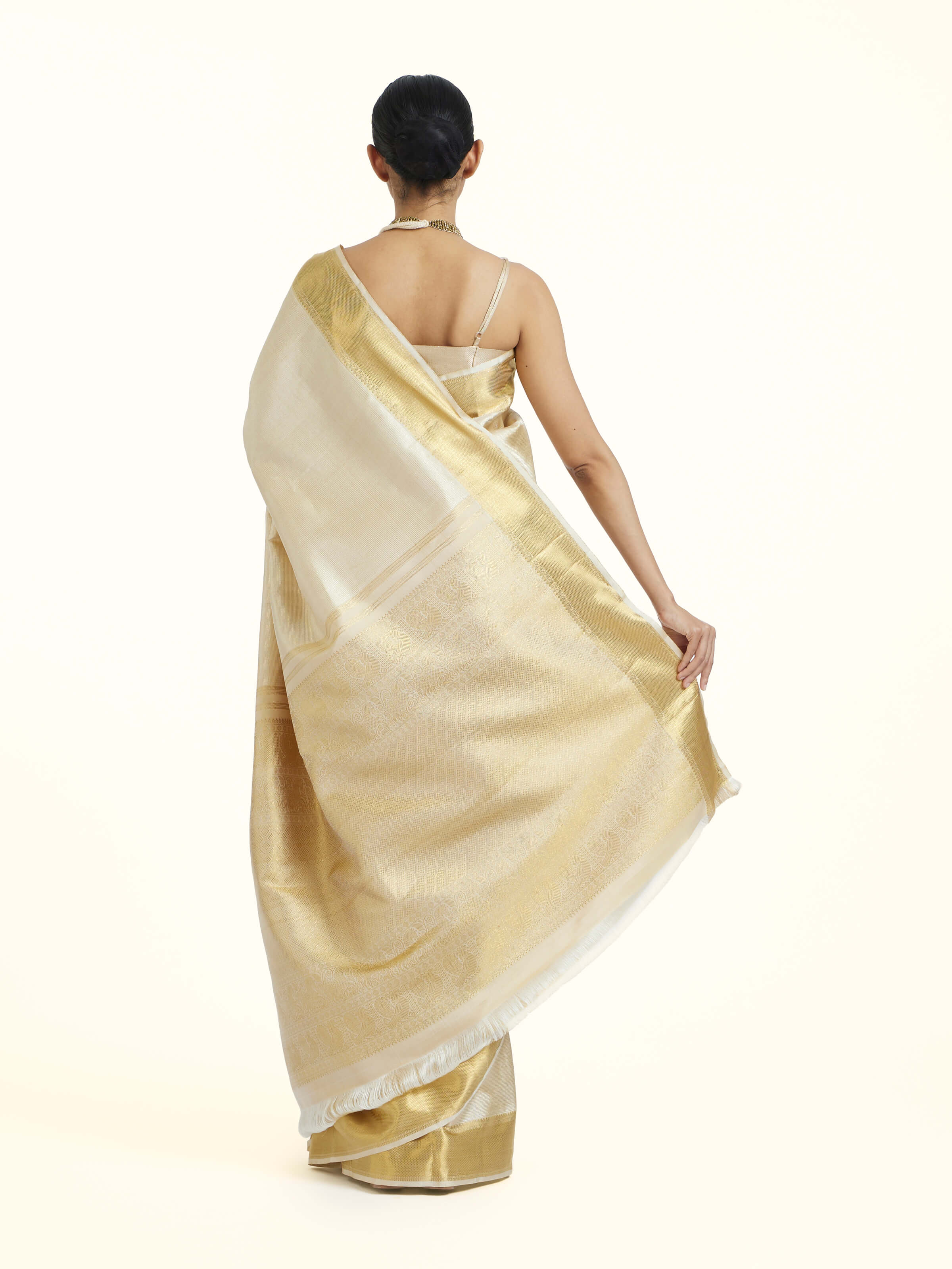 Beige Kancheepuram Silk Zari Saree