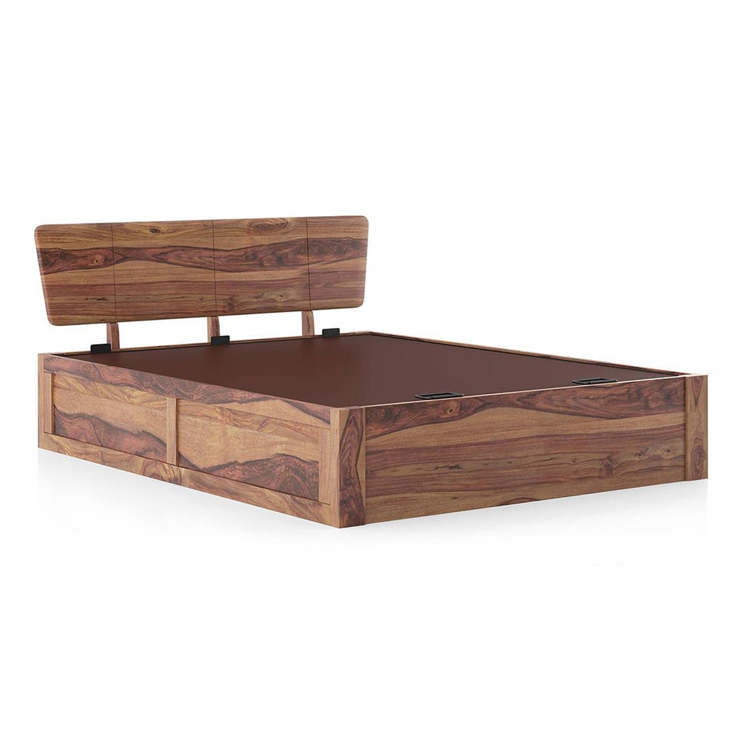 Marieta Solid Wood King Size Hydraulic Storage Bed In Teak Finish