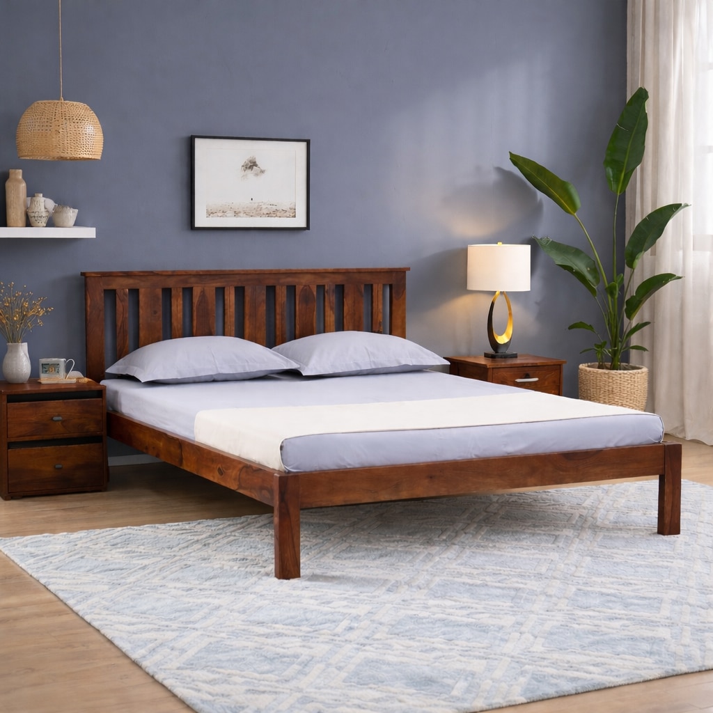 Havenwood Solid Wood Queen Size Bed Without Storage (Honey Oak Finish)