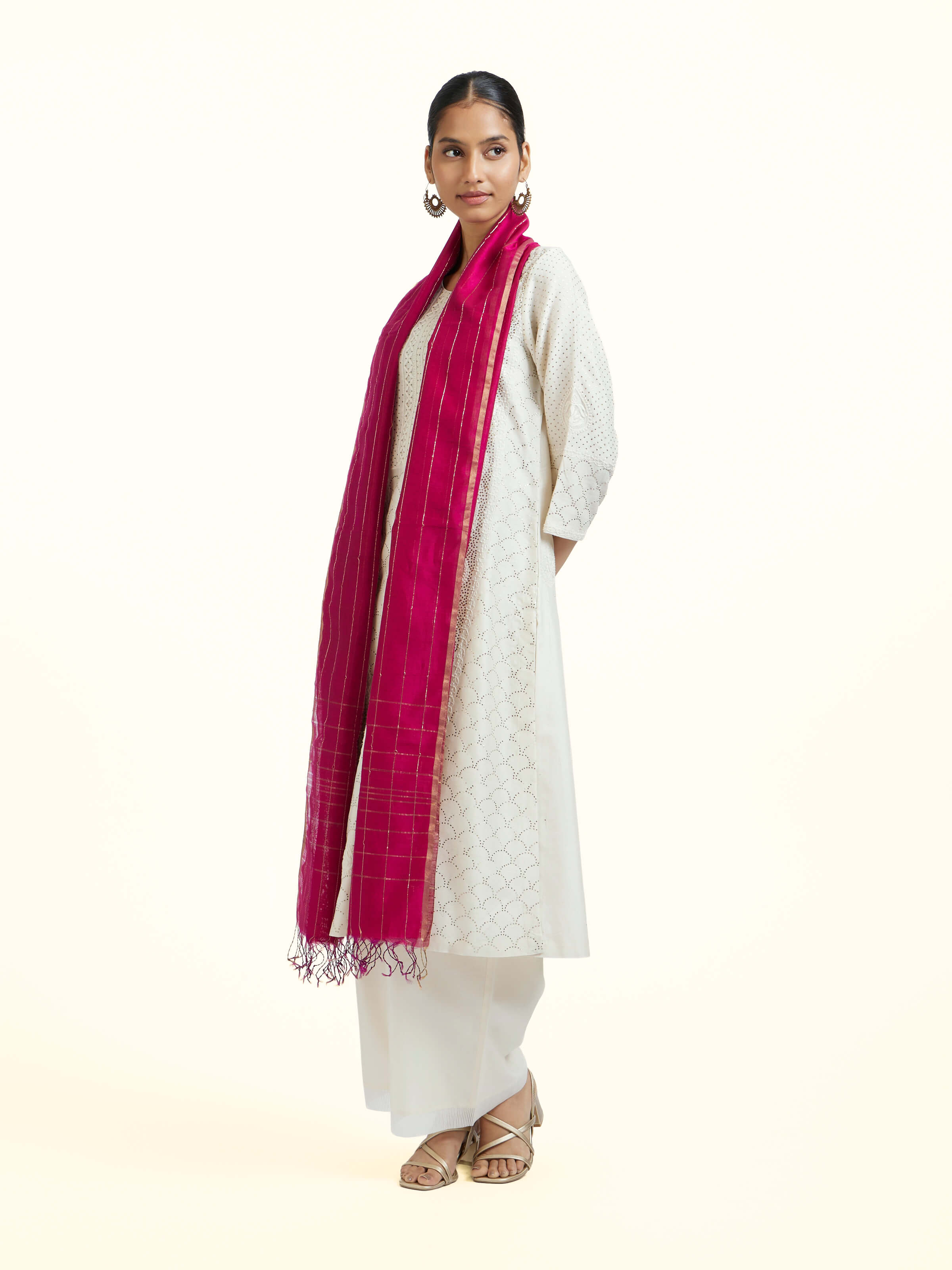 Pink Cotton Silk Maheshwari Handloom Dupatta