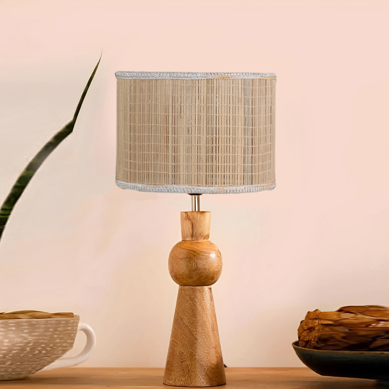 Devansh Bamboo Table Lamp With Wood Base -(7X18.25 Inches)-1