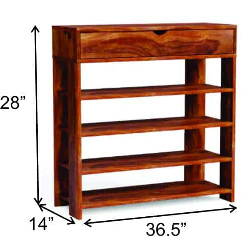 Horizon Solid Wood Shoe Rack in Teak Finish