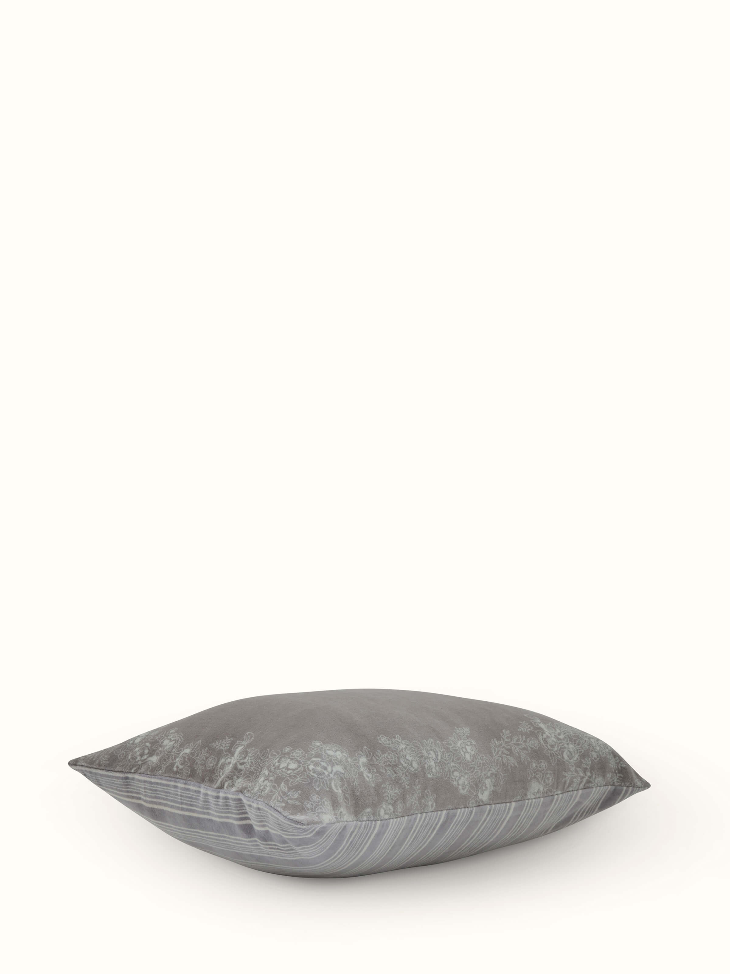 Shivranjini Grey Floral Cotton Velvet Sanganeri Hand Block Printed Lumbar Cushion Cover