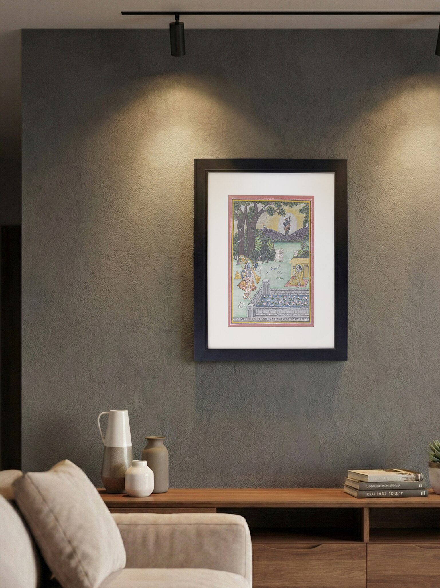 Lifestyle view of Pichwai Shrinathji and Yamunaji Painting