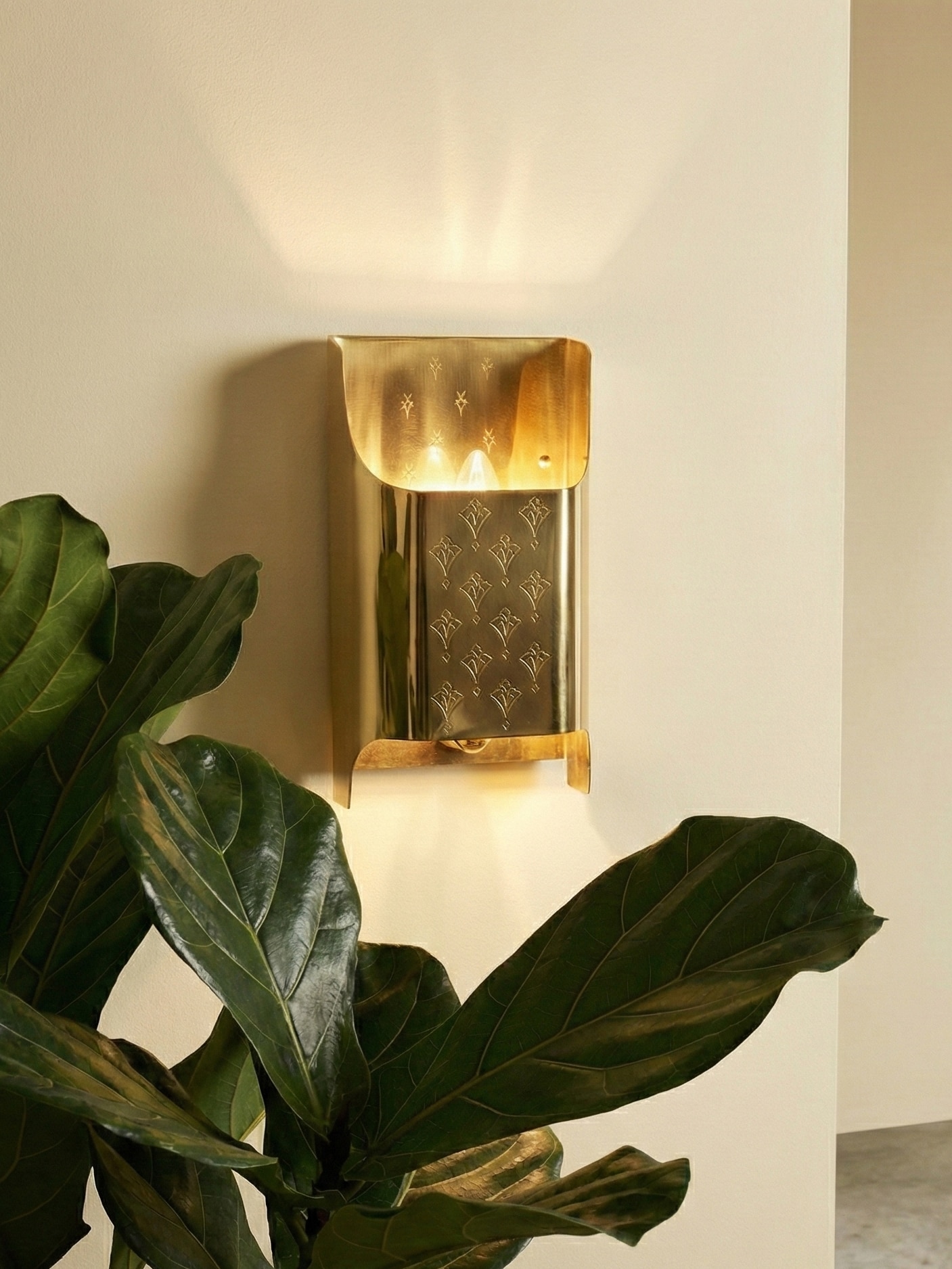 Lifestyle view of brassware wall light traditional handcrafted home decor