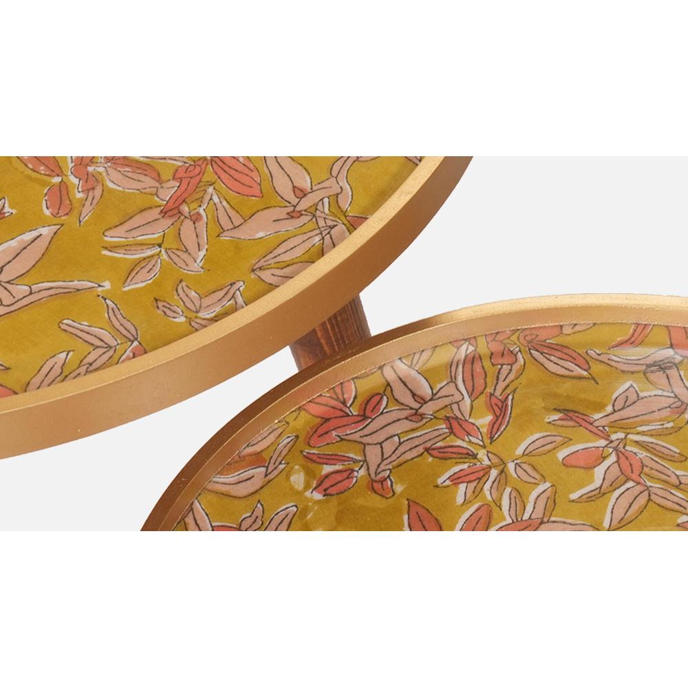 Peach and Gold Floral Round Nesting Tables with Wooden Legs, Side Tables, Wooden Tables, Living Room Decor by A Tiny Mistake