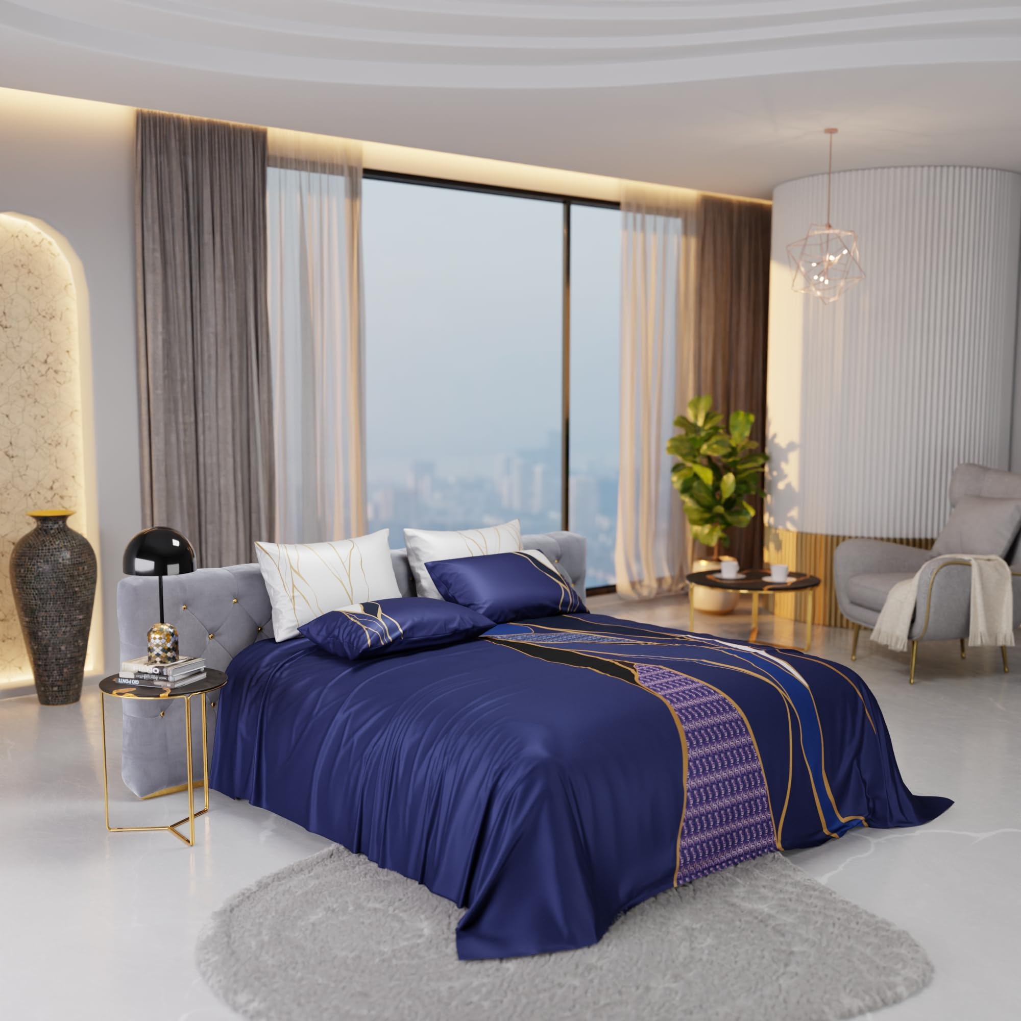 Stoa Paris Super King Size Enriched Cotton Bedsheet with 4 Pillow Covers  Size Ind Indigo - Stoa Paris