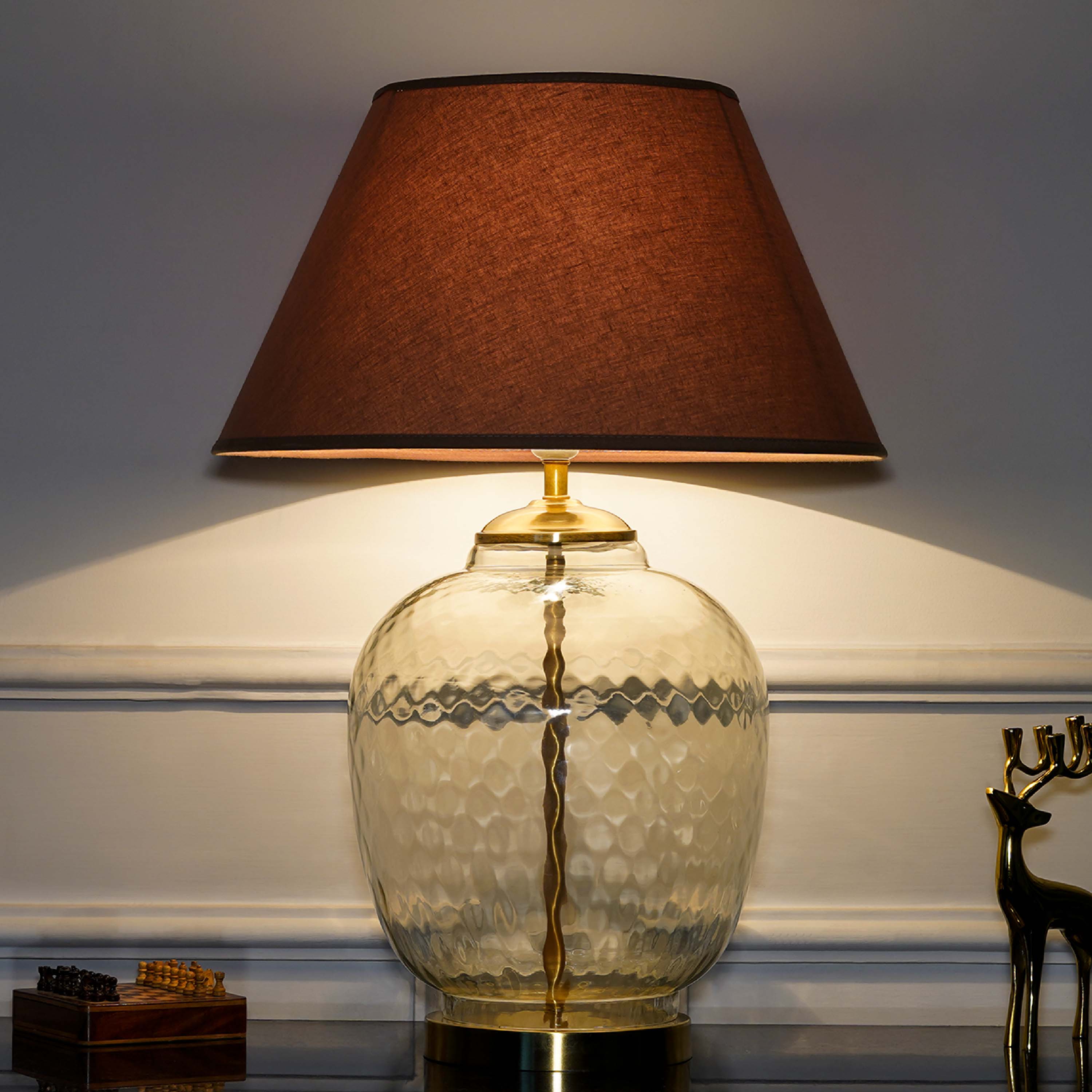 Secret Glass & Metal Large Table Lamp With Beige Cotton Shade