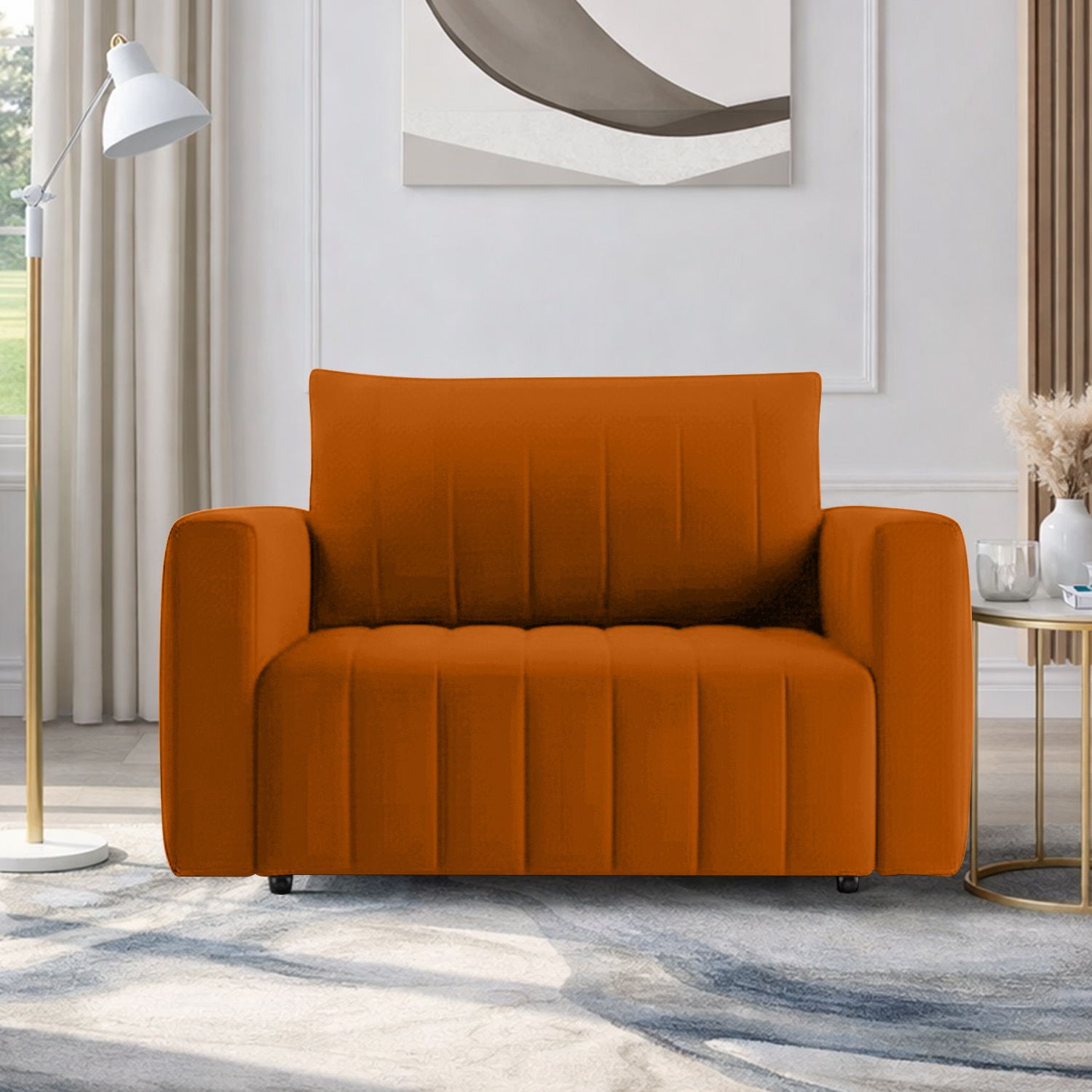 Beliss  Pull Out Sofa cum Bed  in Orange Colour - Home Lifestylez