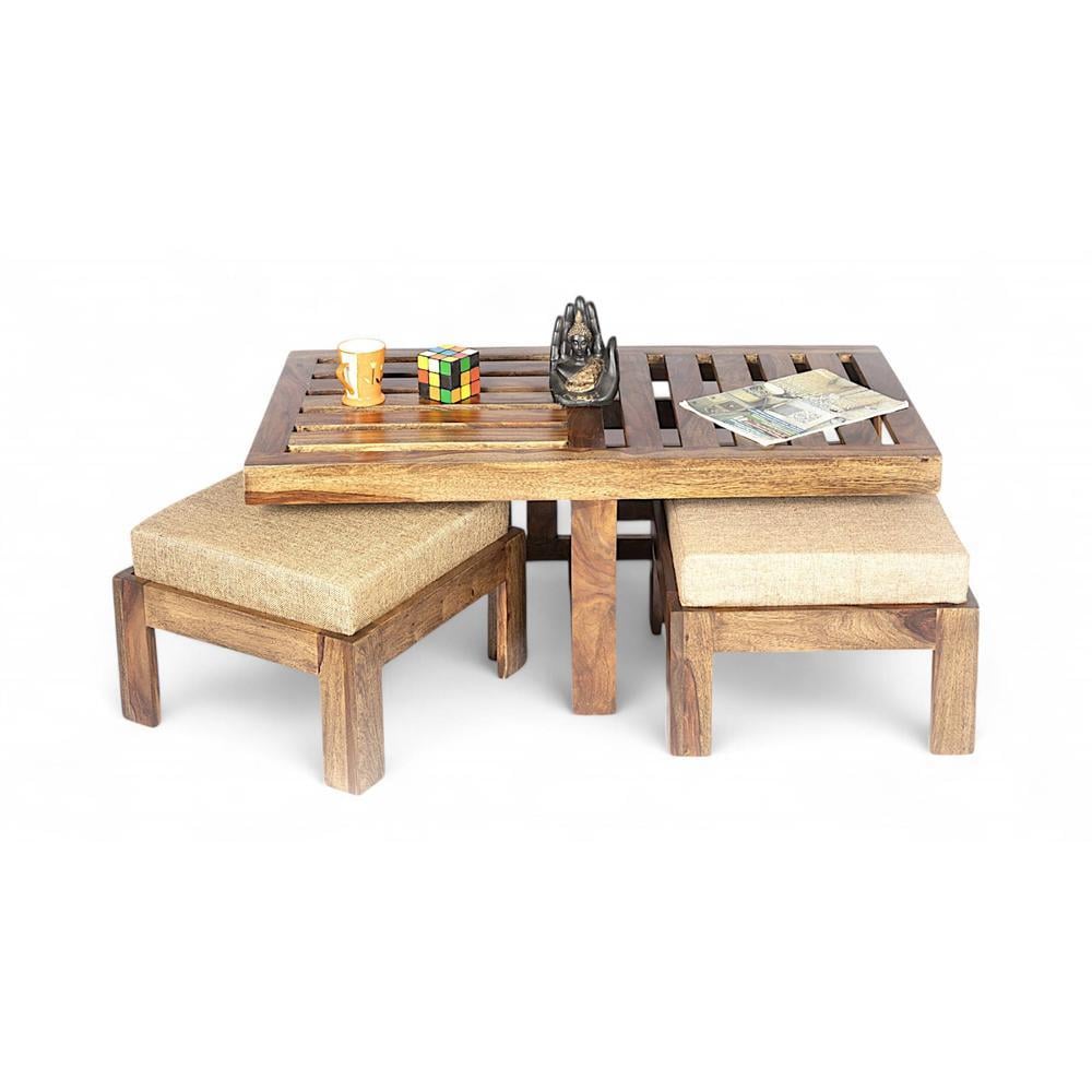 Irish Sheesham Wood 2 Seater Coffee Table Set In Teak Finish
