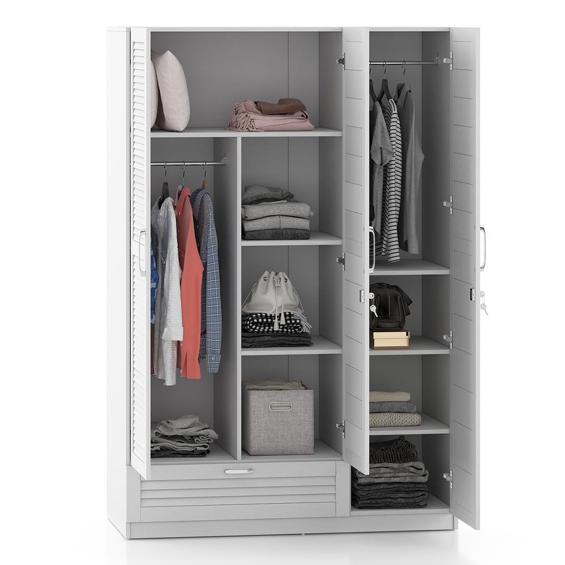Bennis Engineered Wood 3 Door Wardrobe Without Mirror in White Finish
