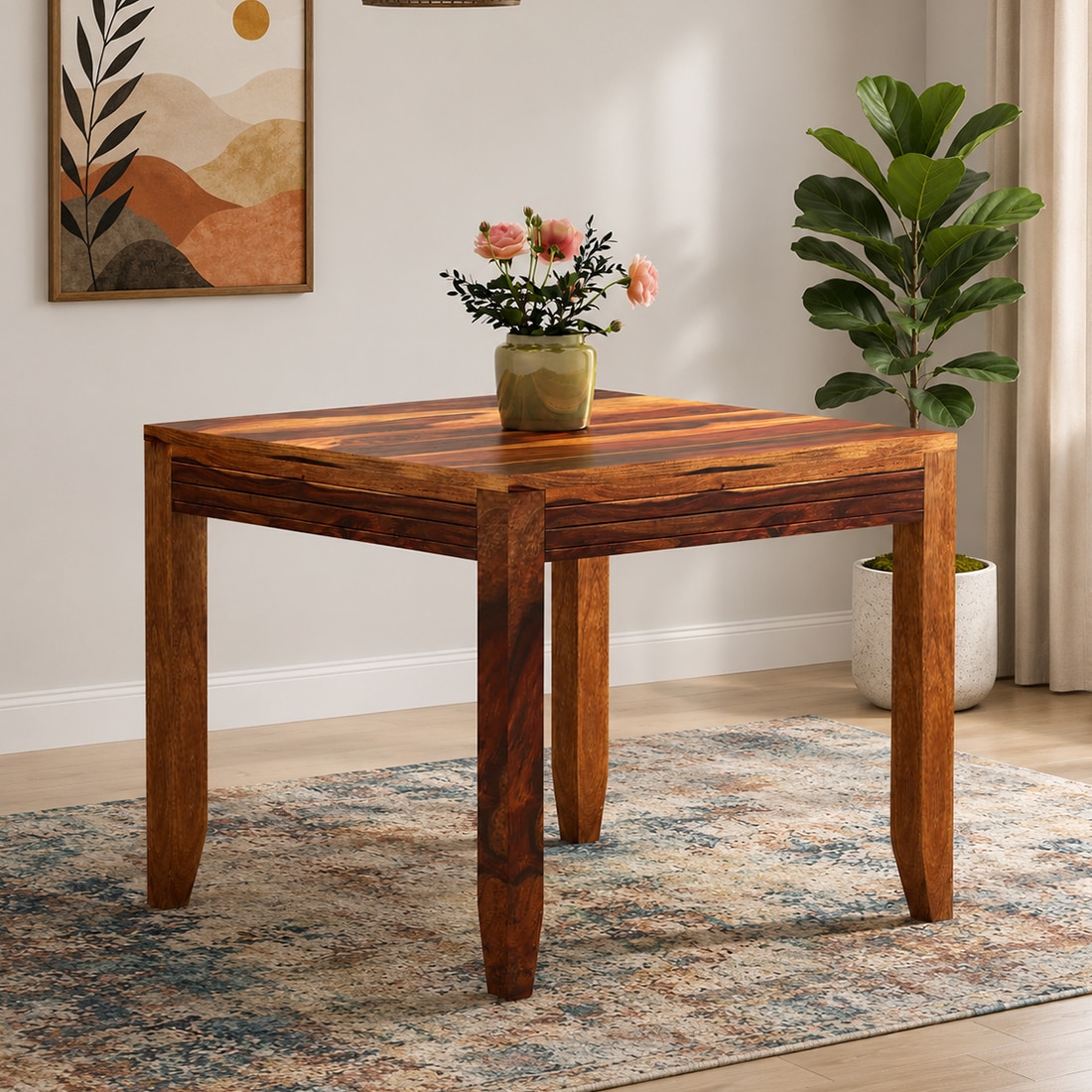 Dweezil Solid Wood 4 Seater Dining Table in Brown Finish - Jyoti Impex