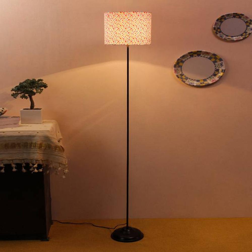 Skylor Multicolour Fabric Floor Lamp with Black Iron Base
