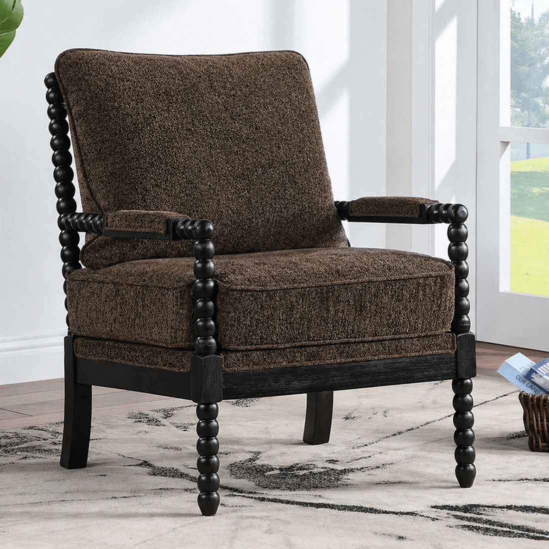 Luxe Boucle Fabric Lounge Chair in Brown Colour - KURSIWALLAH