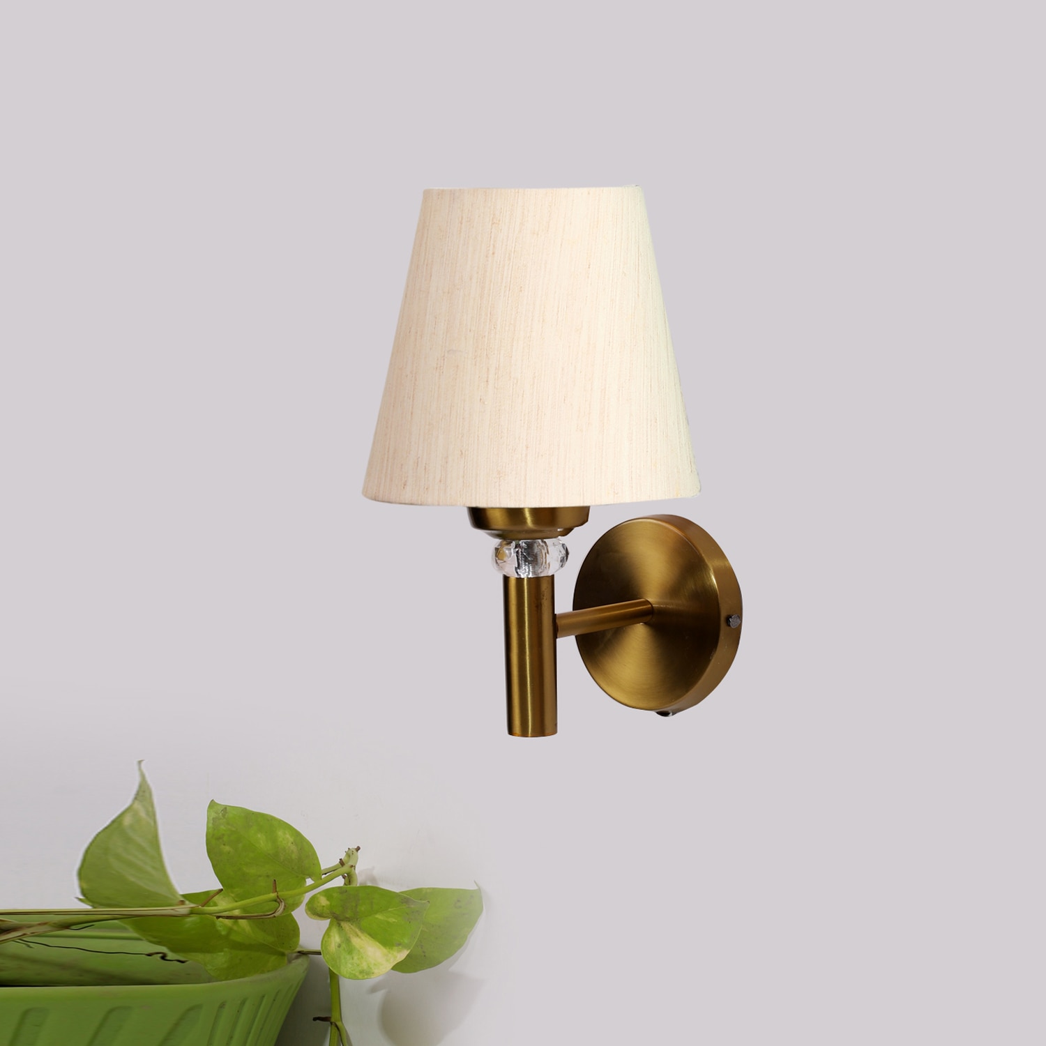 Devansh Metal Electric Wall Light in Gold Colour with off-white Shade Count of 1 Light - Devansh