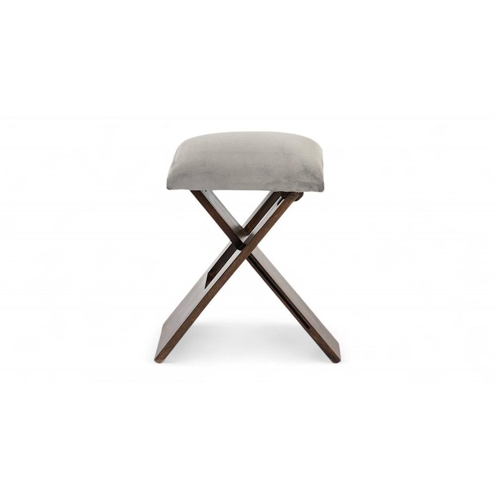 Dayton Sheesham Wood Accent Square Set of 2   Stools in Grey Cotton Velvet Upholstery