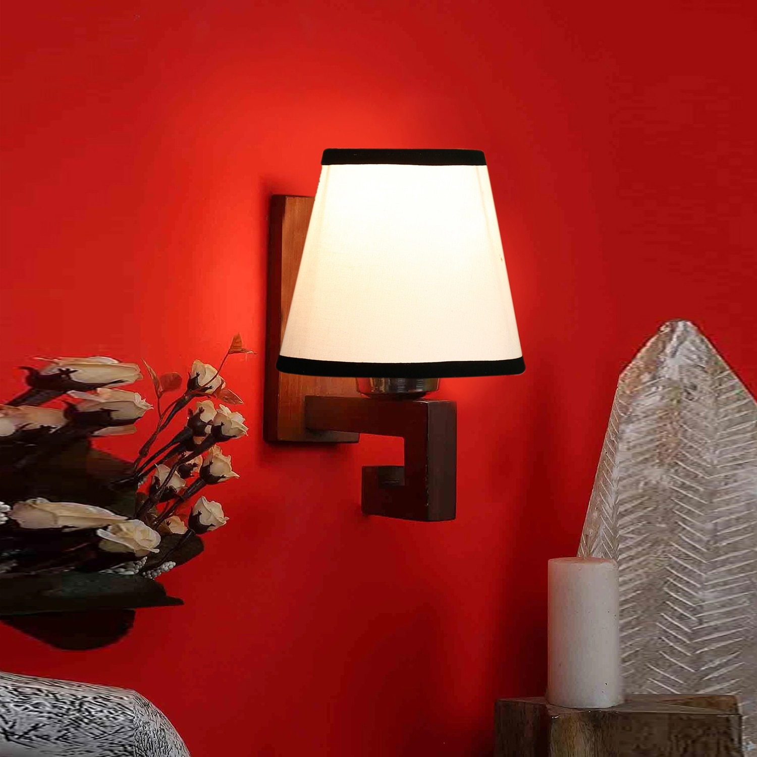 Devansh Solid Wood Electric Wall Light in White Colour with White Shade Count of 1 Light - Devansh