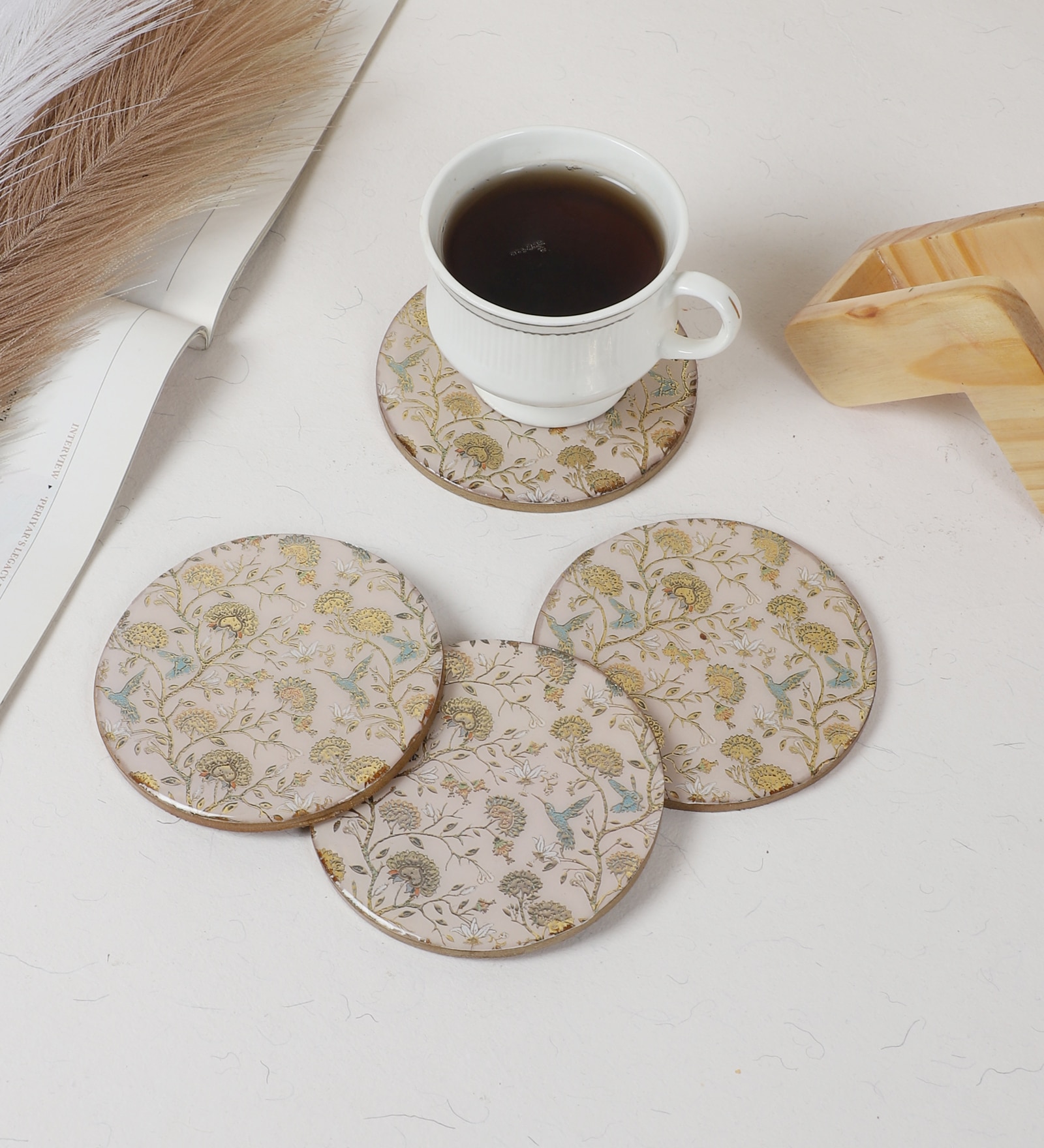Floral Elegance Resin Coaster Set with Holder (Set of 4)