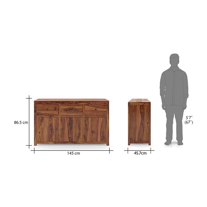 Striado Solid Wood Sideboard in Teak Finish
