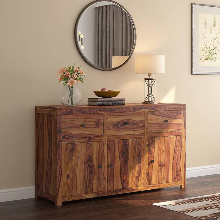 Striado Solid Wood Sideboard in Teak Finish
