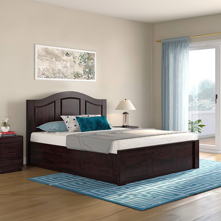 Ballito Solid Wood Queen Size Box Storage Bed In Mahogany Finish