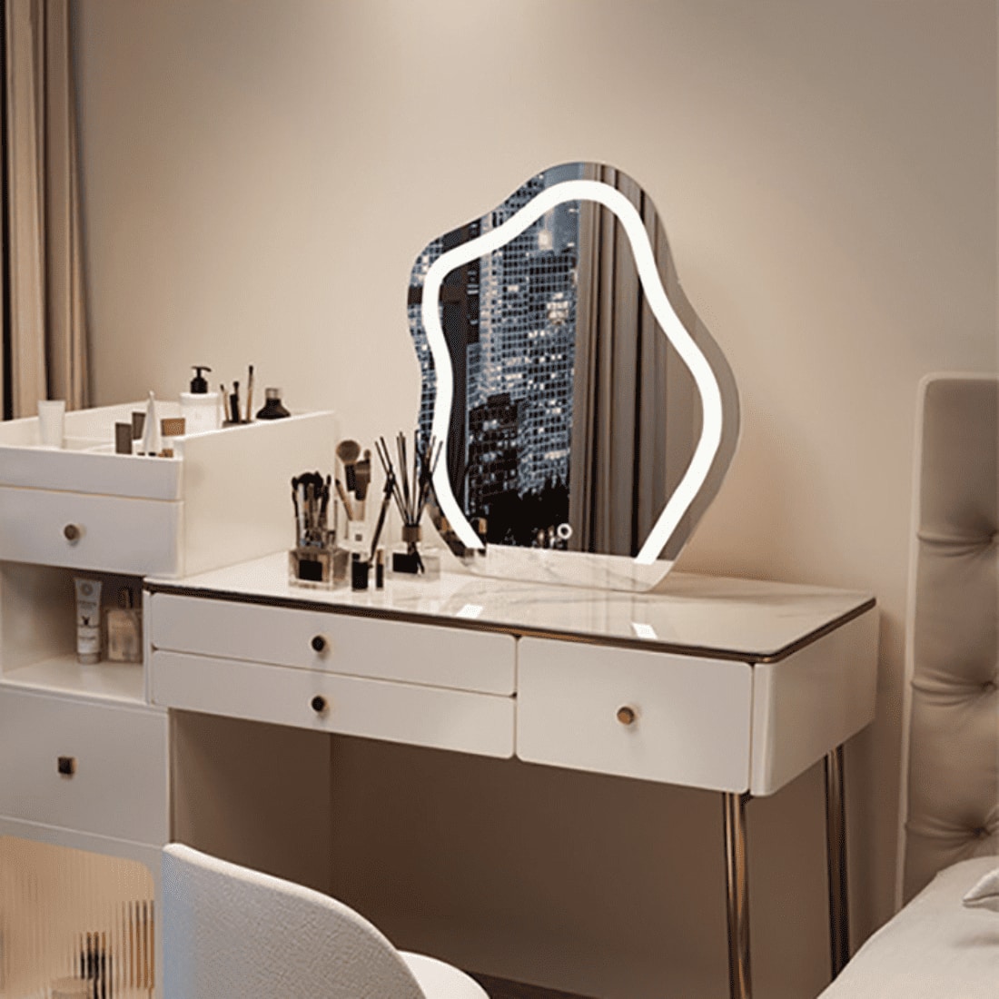 Wavy LED Backlit Mirror Designer Flower Shape for