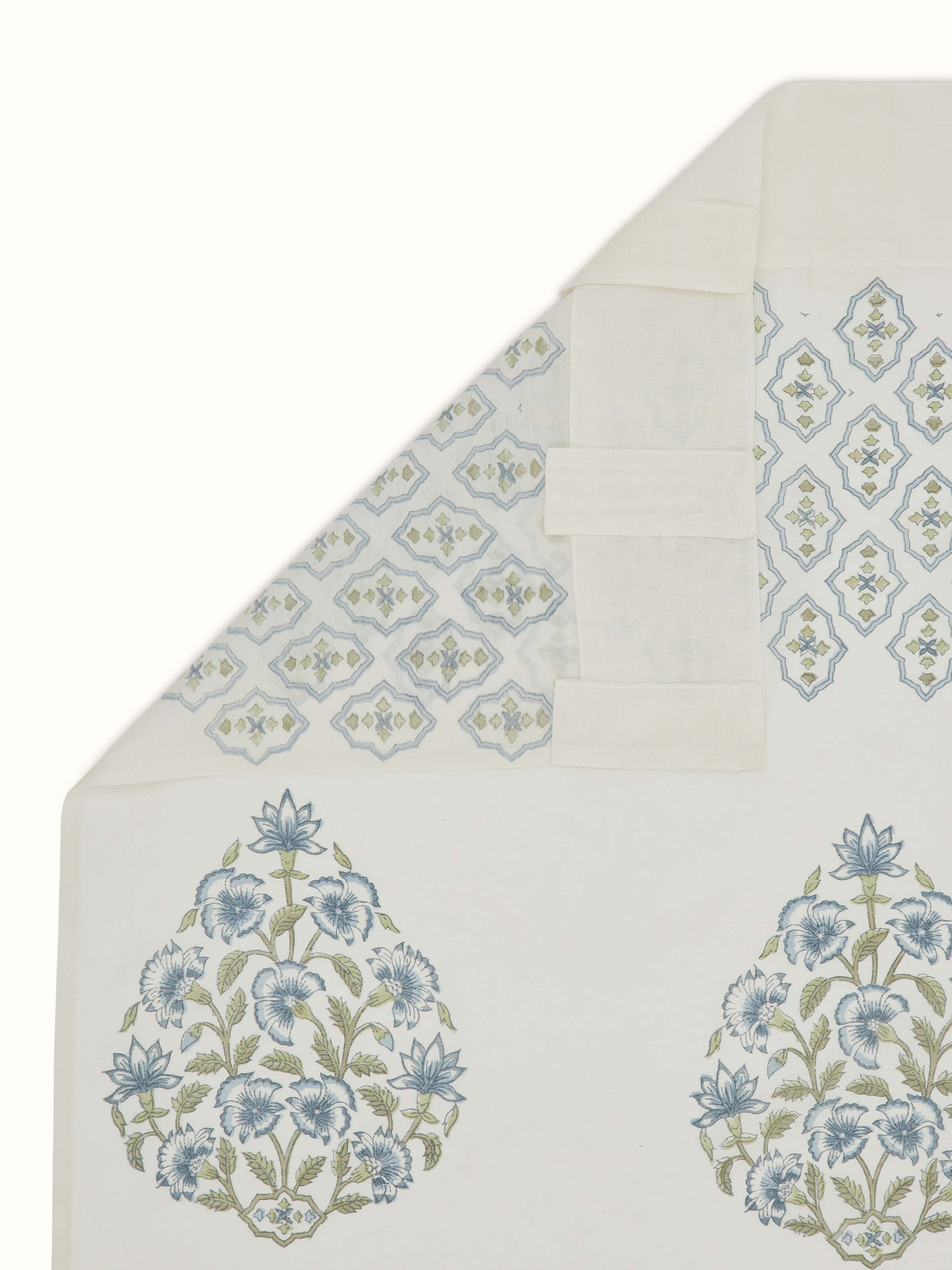 Aarunya Blue Buta Cotton Silk Sanganeri Hand Block Printed Sheer Curtain (9 Ft)