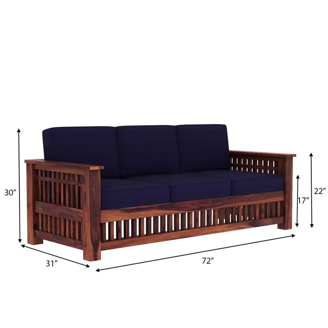 Anjani 3+1+1 Seater Wooden Sofa (BLUE Colour, Teak Finish)