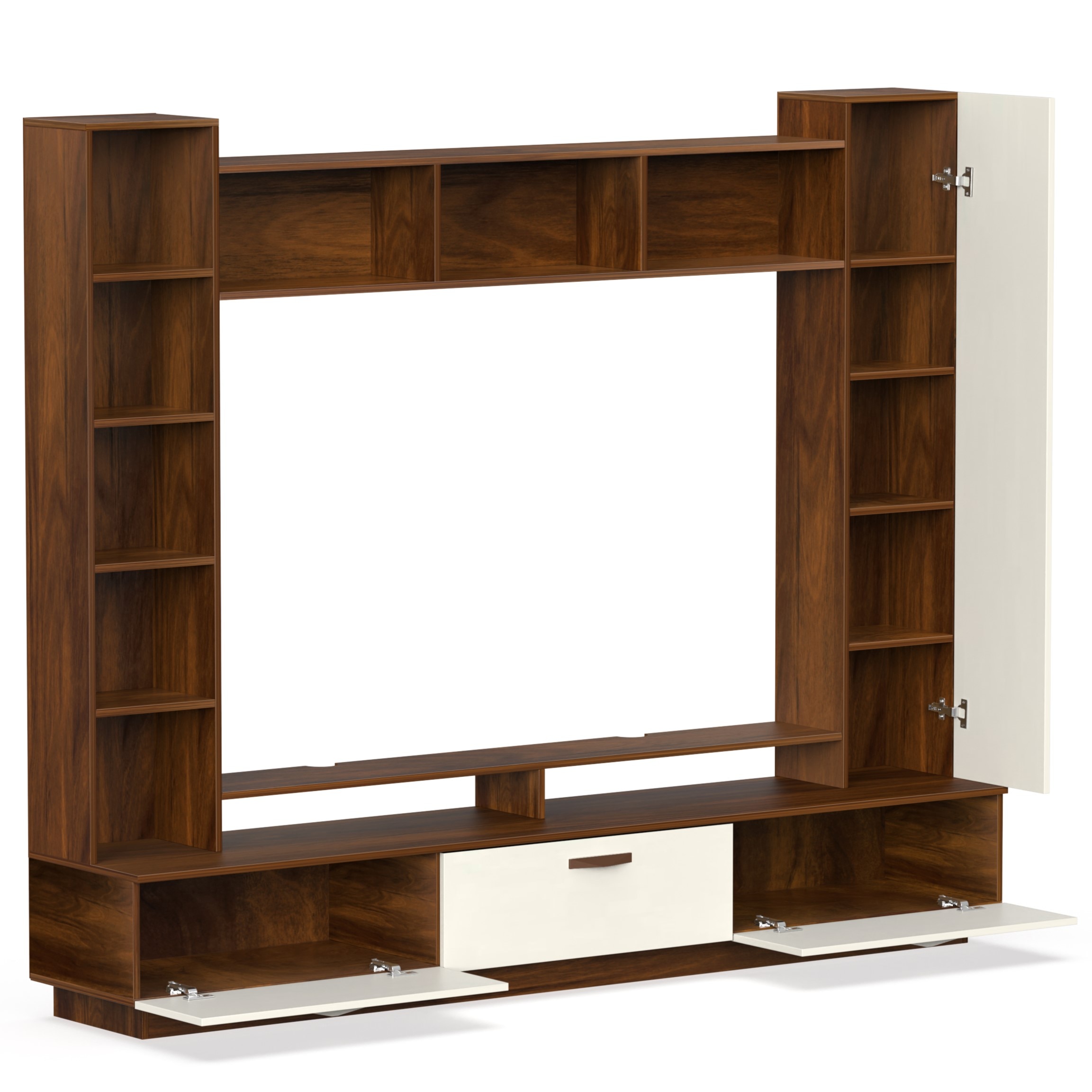 BLUEWUD Fenily Engineering Wood Floor Standing TV Entertainment Unit Set Top Box Stand/TV Cabinet with Shelves for Books & D�cor Display Unit Bed Living Room Upto 60 Inches (Brown Maple & Beige)