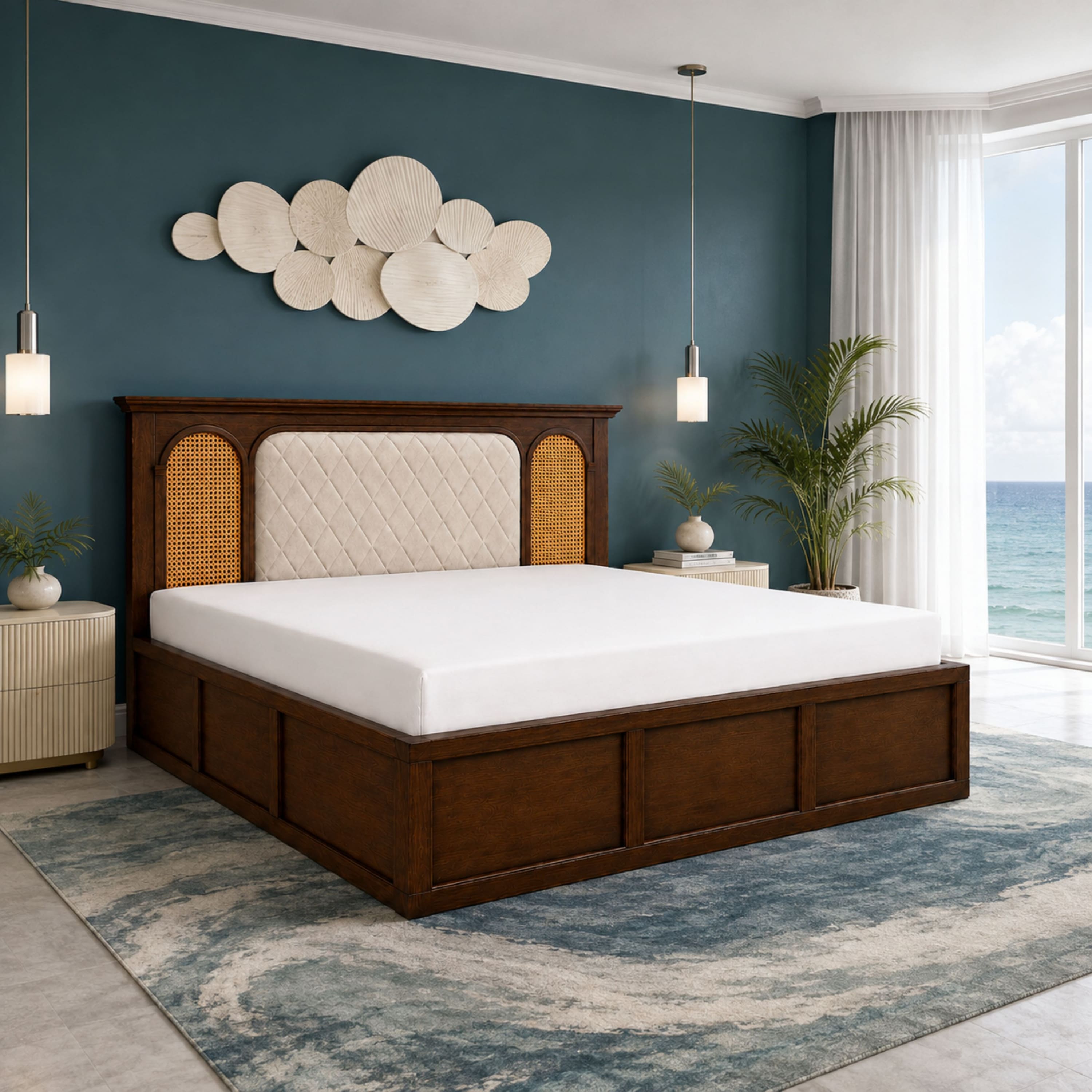 Virasat Solid Wood Compact King Bed Box Storage Provincial Teak Finish Mattress 72 x 72 Inches