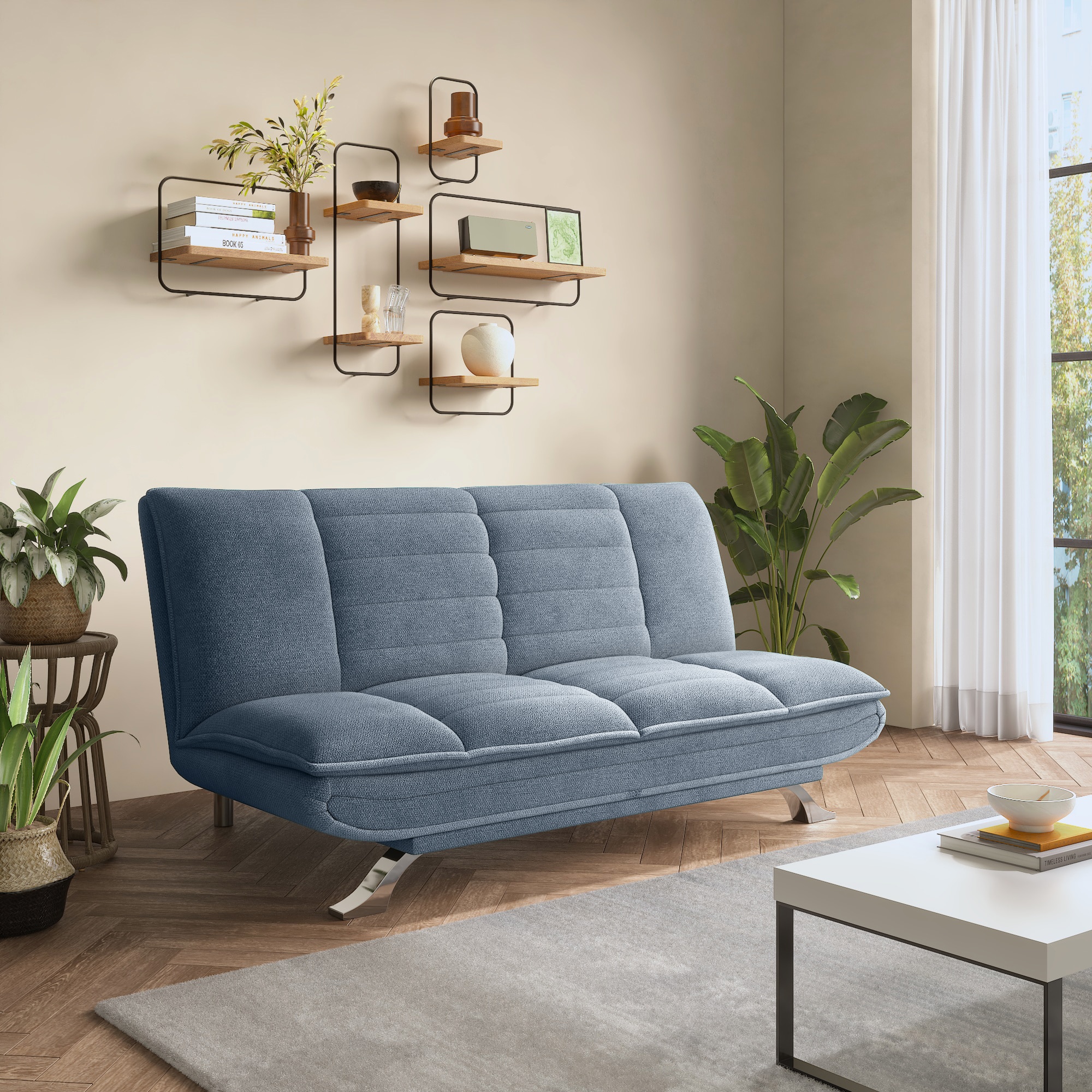 Edo 3 Seater Click Clack Sofa Cum Bed In Ocean Weave Colour