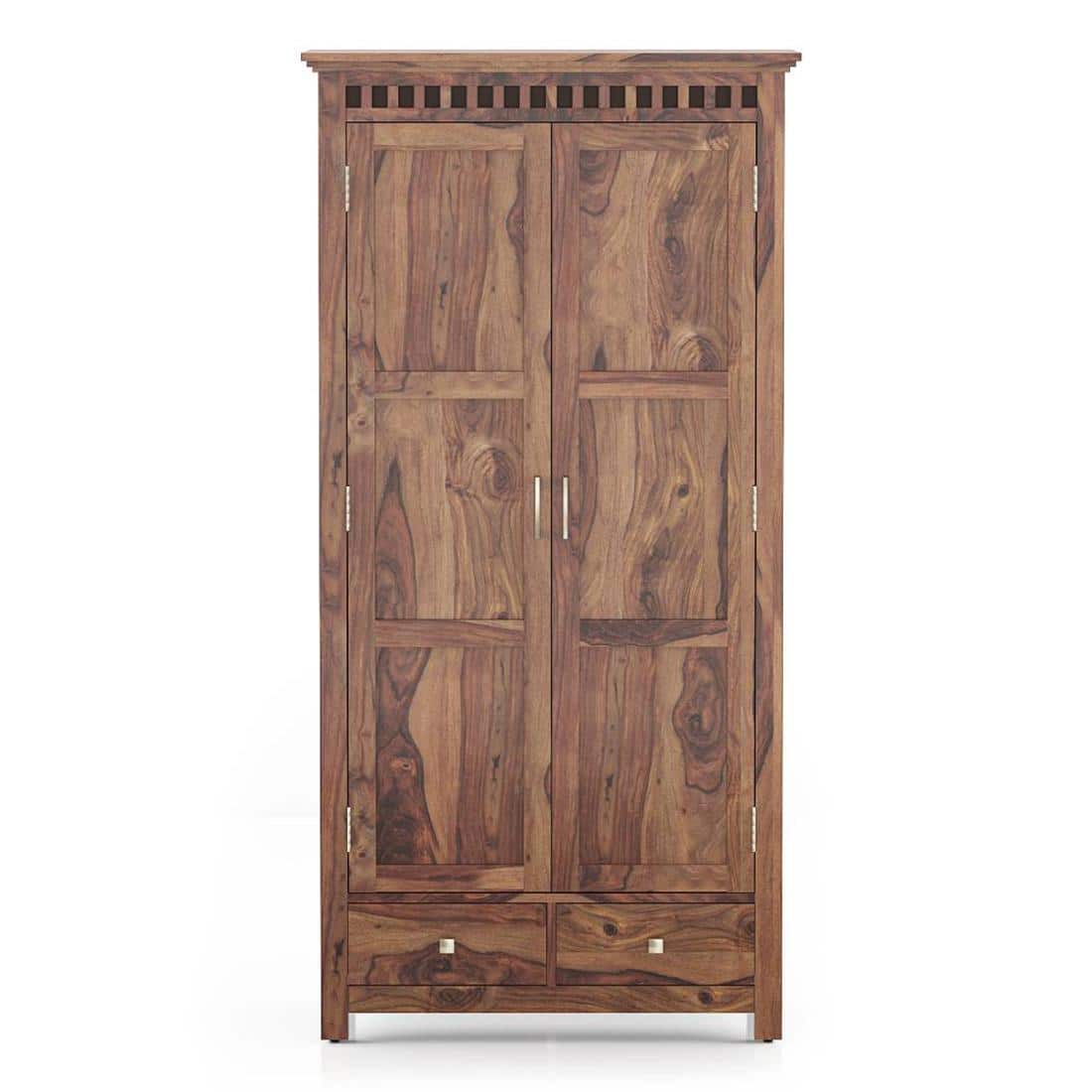 Fidora Solid Wood 2 Door Wardrobe in Teak Finish