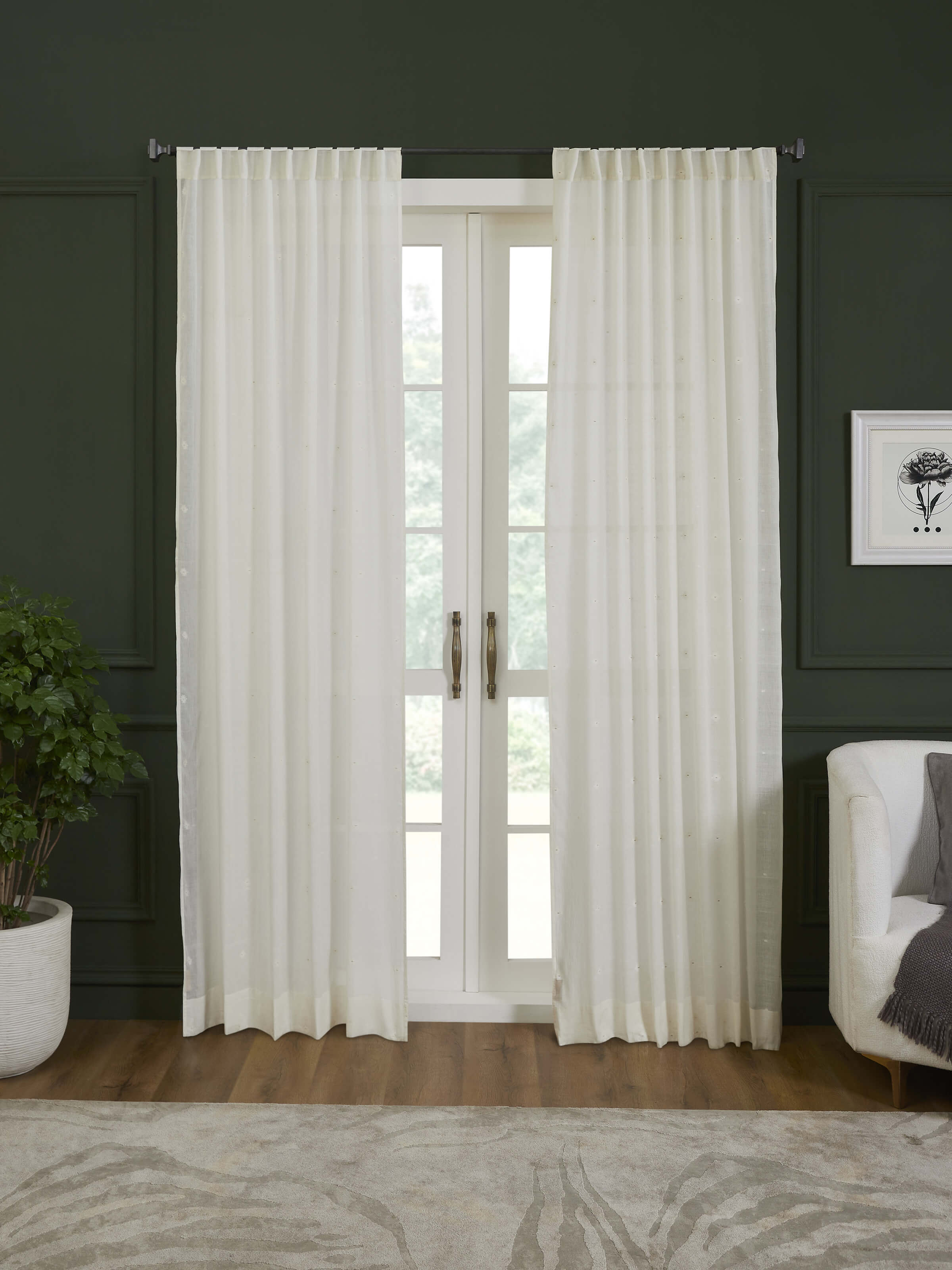 Kalpanama Ivory Zari Buti Cotton Handloom Curtain (9 Ft)