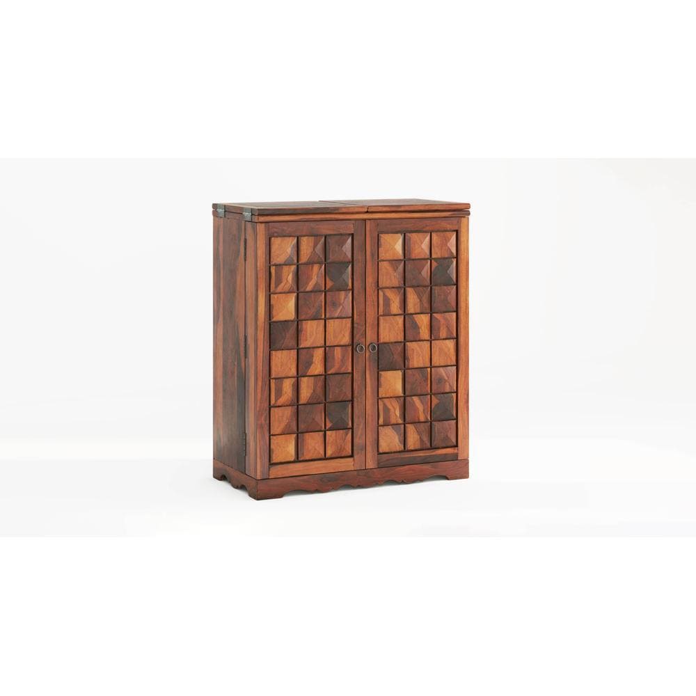 Keaton Sheesham Wood Bar Cabinet in Honey Oak Finish