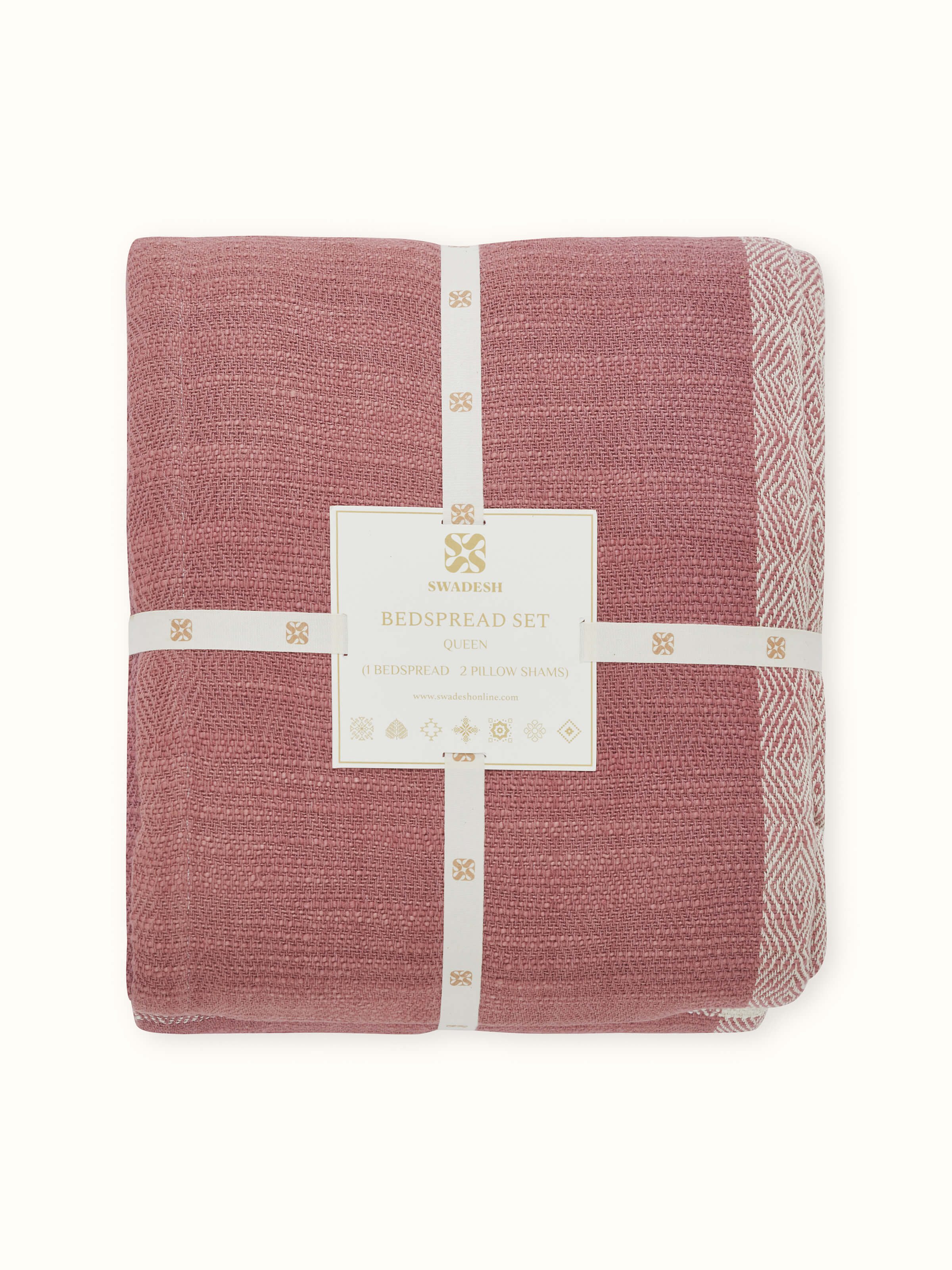 Nabha Pink Sandstone Diamond Queen-size Weave Bedspread Set