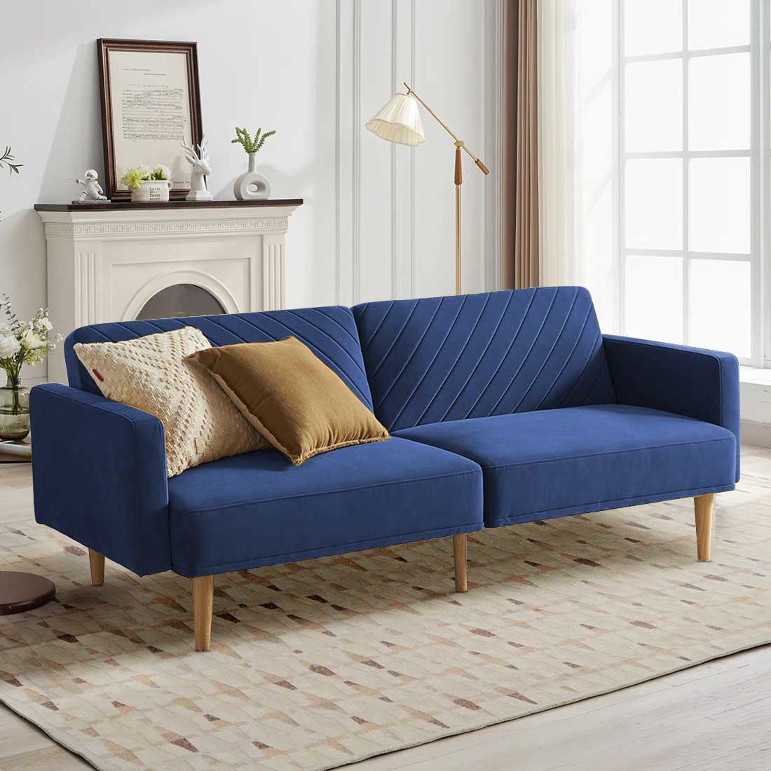 Versatile 3 Seater Sofa Cum Bed In Navy Blue Color
