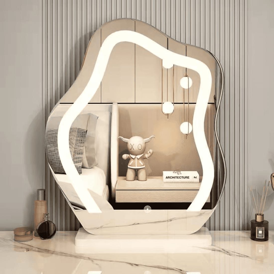 Wavy LED Backlit Mirror Designer Flower Shape for